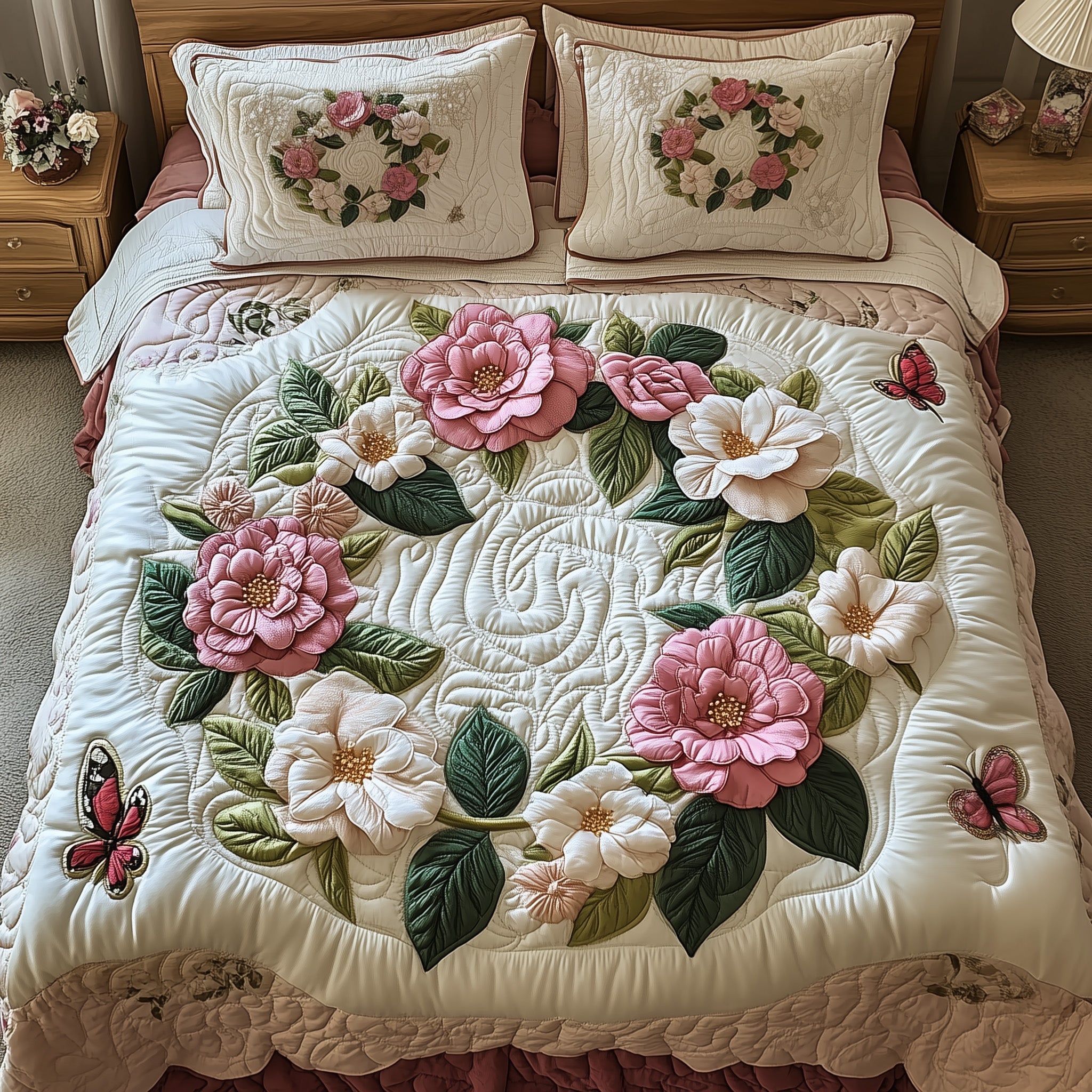 Camellia Quilted Bedding Set Duvet Cover Bed Sheet Melanin African American Gifts