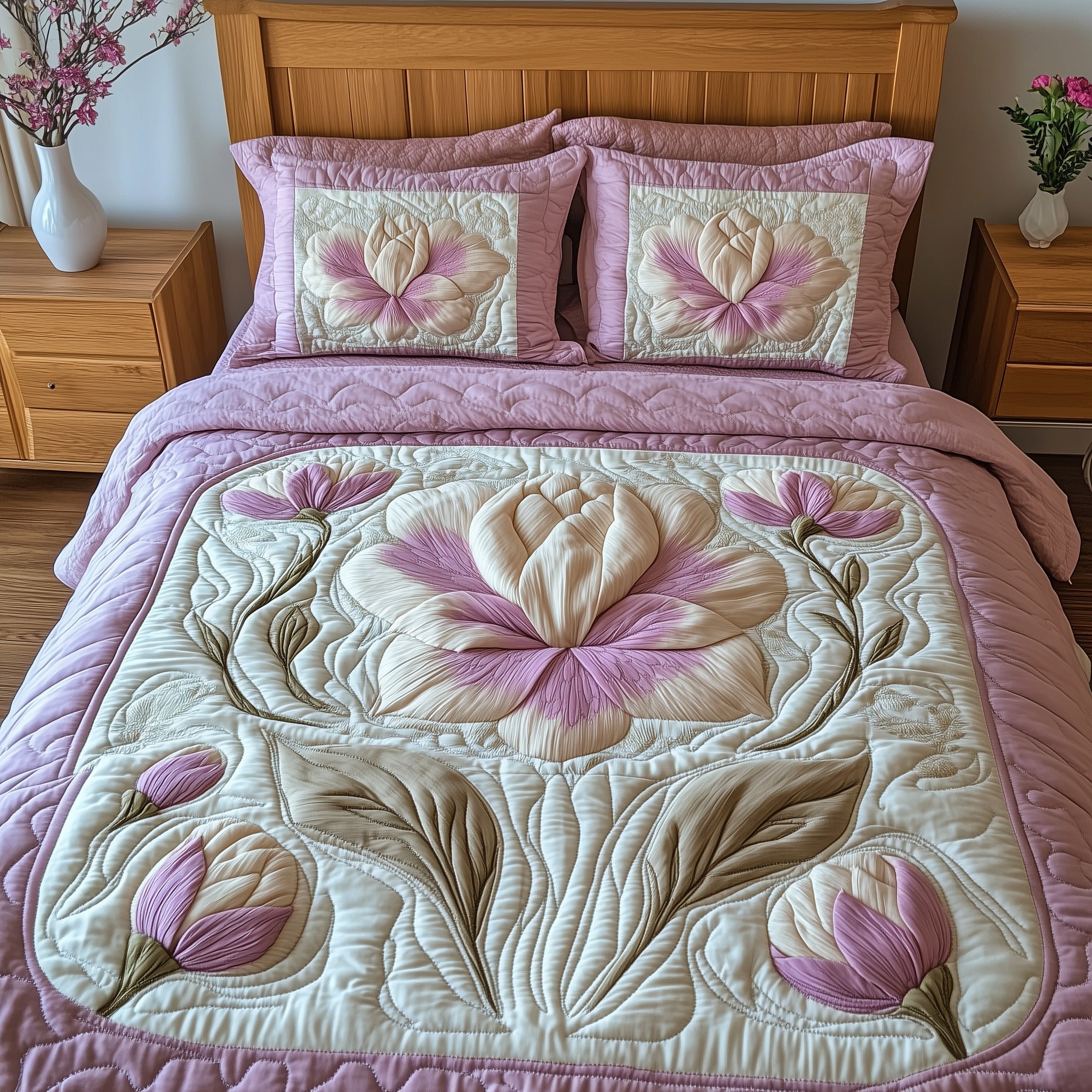 Camellia Quilted Bedding Set Duvet Cover Bed Sheet Teacher Christmas Gifts