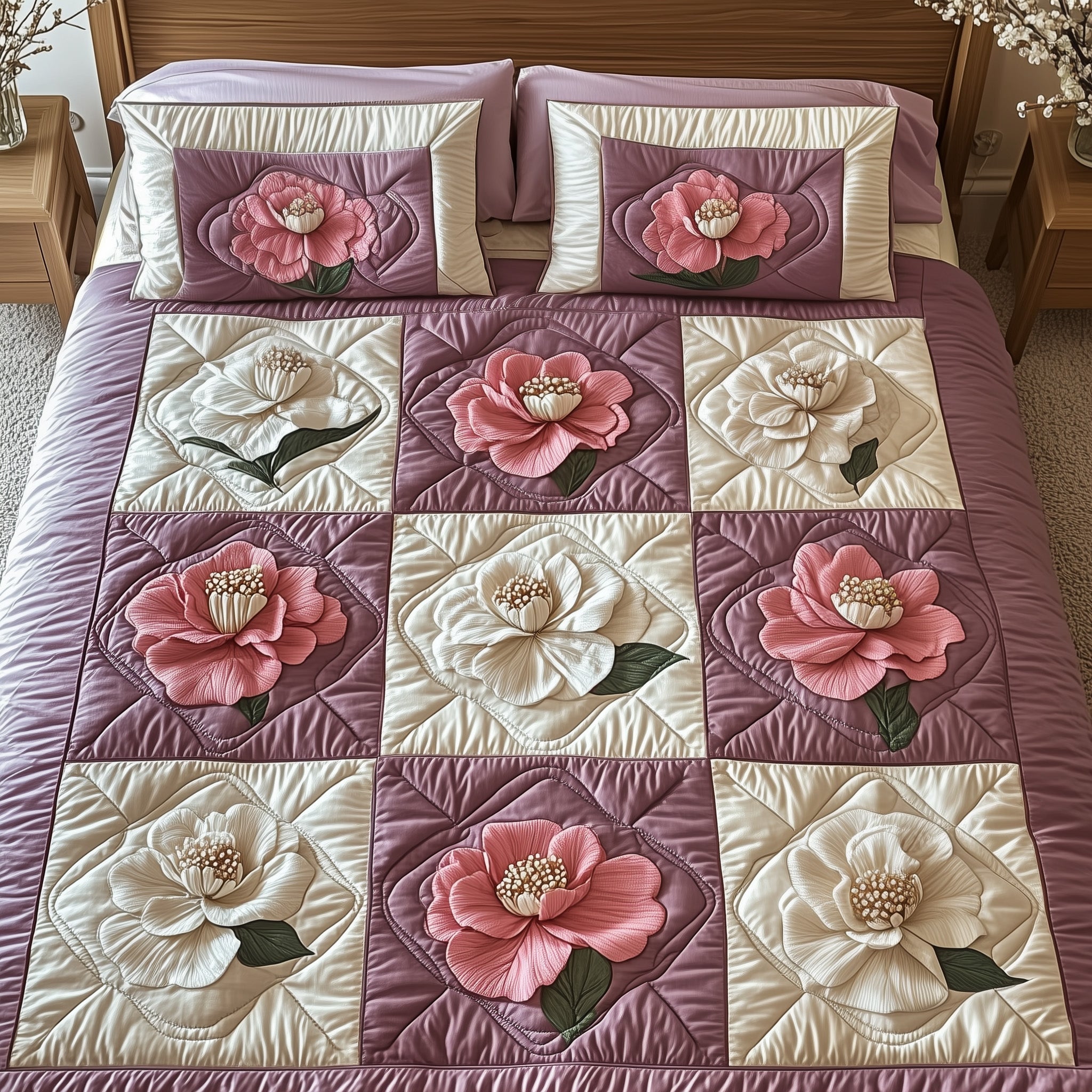 Camellia Quilted Bedding Set Duvet Cover Bed Sheet Things To Get For Christmas