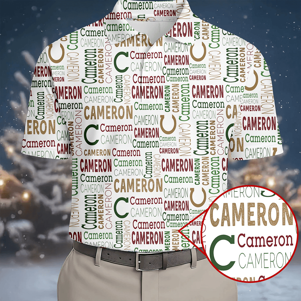 Cameron Pattern Christmas Golf Tops For Men Christmas Golf Shirt Men Golf Apparel