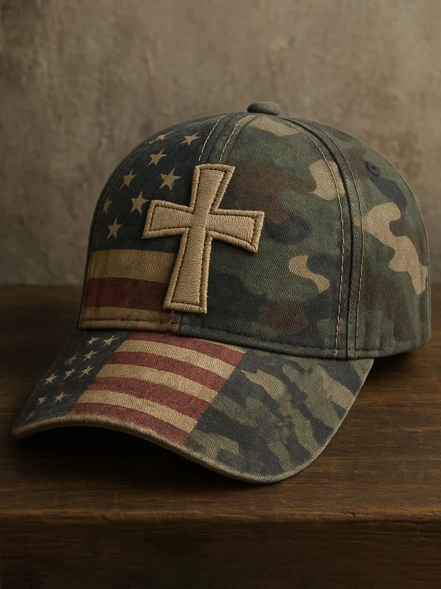 Camo American Flag Baseball Hat Christian Faith Cross Patriotic Gear Best Gift For Believers USA