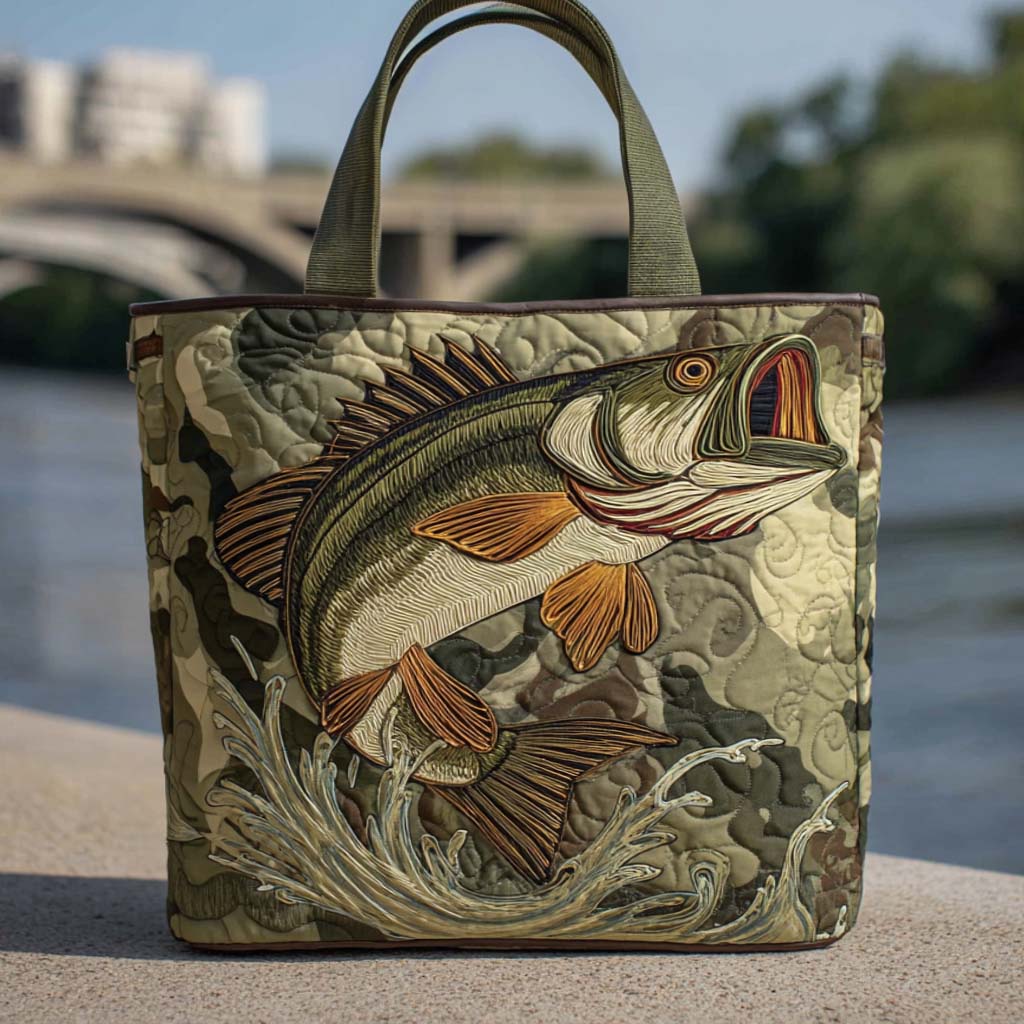 Camo Bass Quilted Tote Bag Koi Fish Gifts For Him