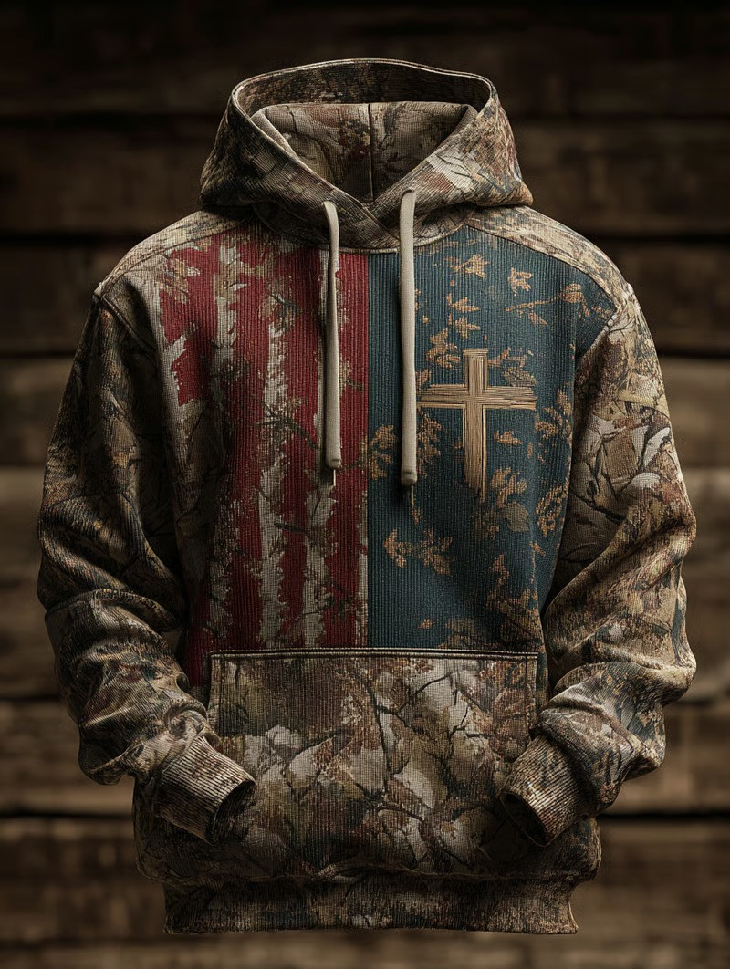 Camo Flag Cross Hoodie Christian Faith Patriotic Hunting USA Outdoor Apparel Best Gift For Hunters