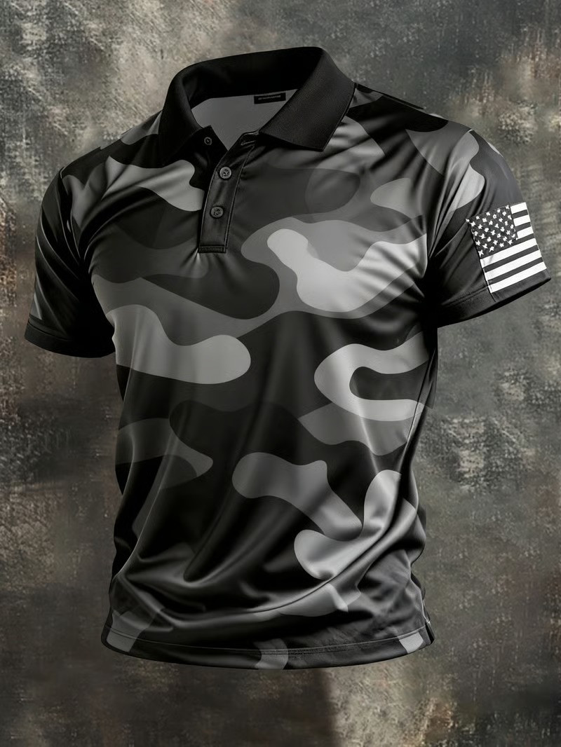 Camo Polo Shirt American Flag USA Patriotic Military Style Best Gift For Dad Veterans Day Clothing