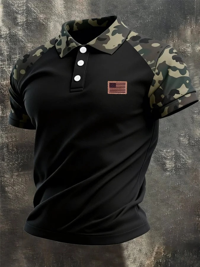 Camo Polo Shirt Mens Polo Shirts American Flag Patch 250th Anniversary Patriotic Gift For Him