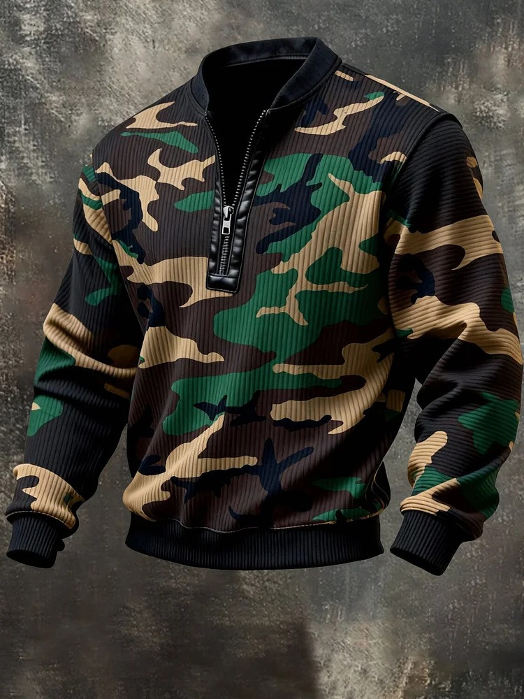 Camo Quarter Zip Sweatshirt Men Camouflage Graphic Apparel Best Gift For Men
