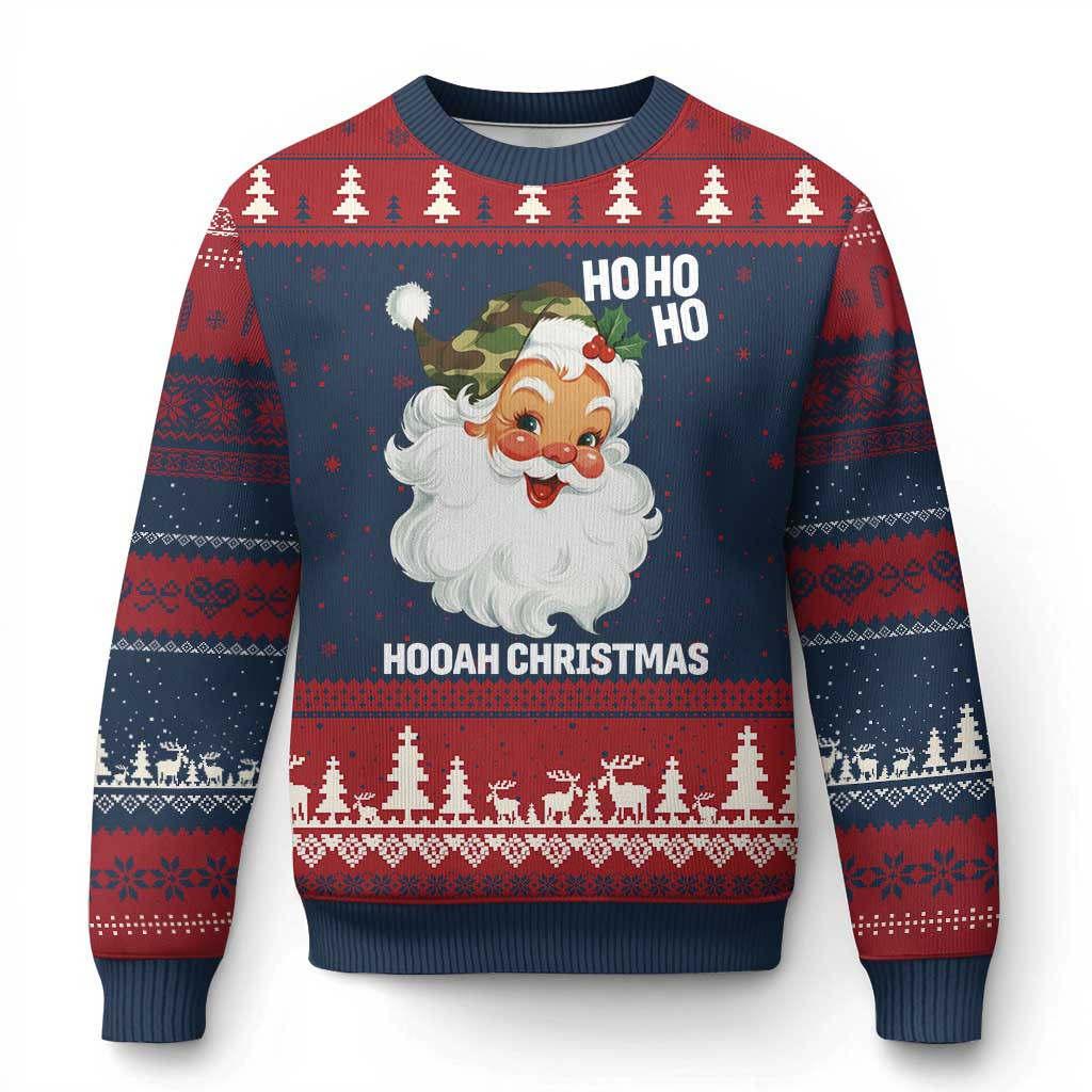 Camo Santa Ho Ho Ho Hooah Xmas Ugly Christmas Sweater Funny Jumpers Ideas For Santa Lovers