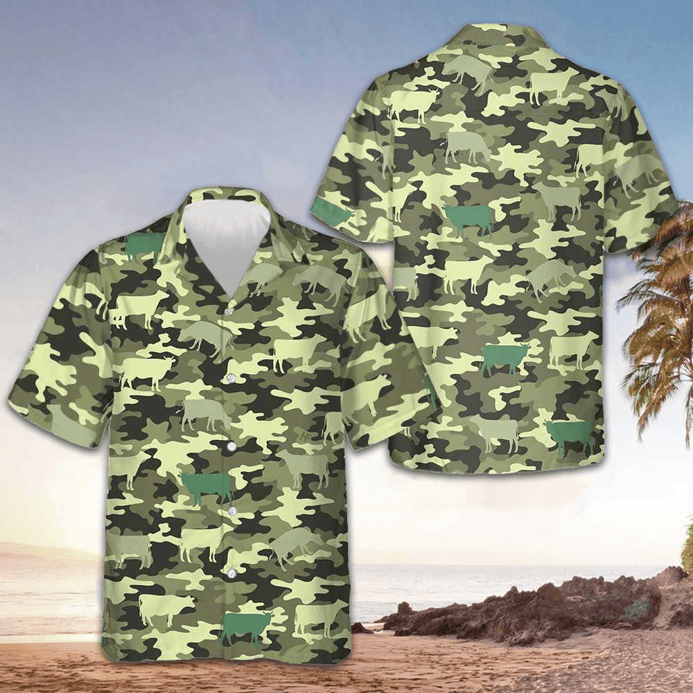 Camouflage Cow Hawaiian Shirt Men's Button Up Shirt Gifts For Cow Lovers Camouflage Cow Hawaiian Shirt Men's Button Up Shirt Gifts For Cow Lovers