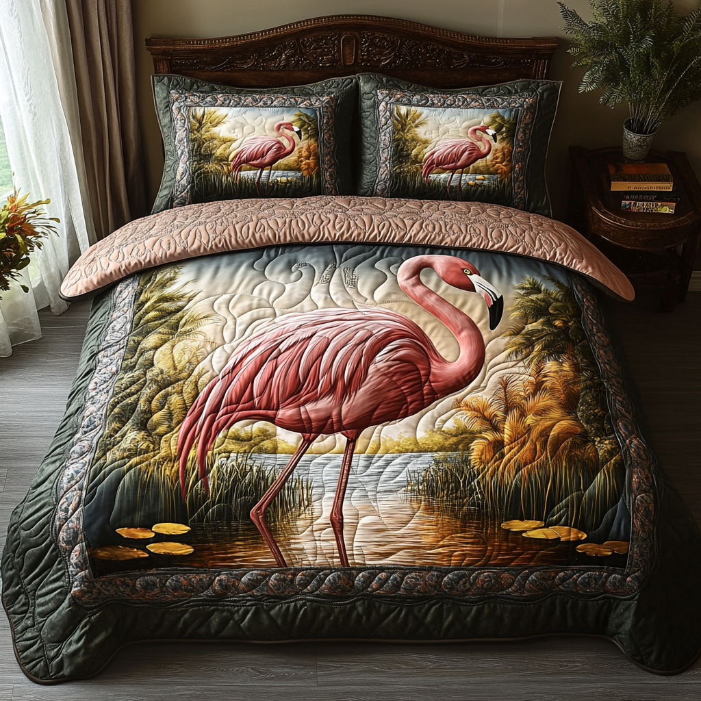 Camp Flamingo Quilted Bedding Set Christmas Duvet Sets Flamingo Theme Gifts