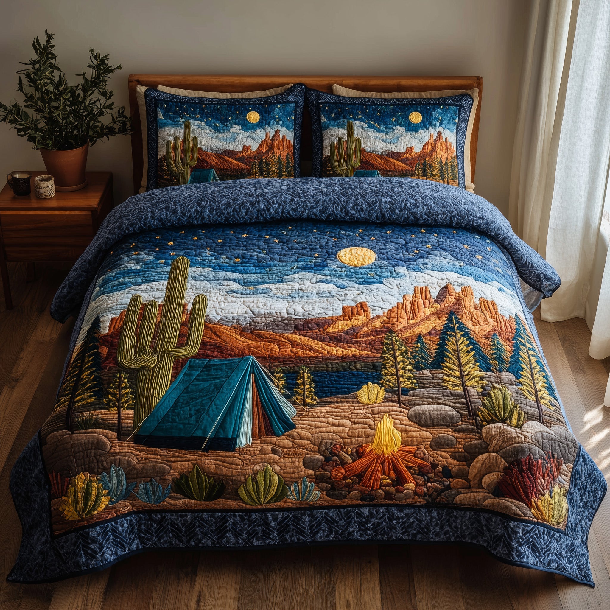 Camp Life Quilted Bedding Set Duvet Cover Bedspread Camping Themed Christmas Gifts