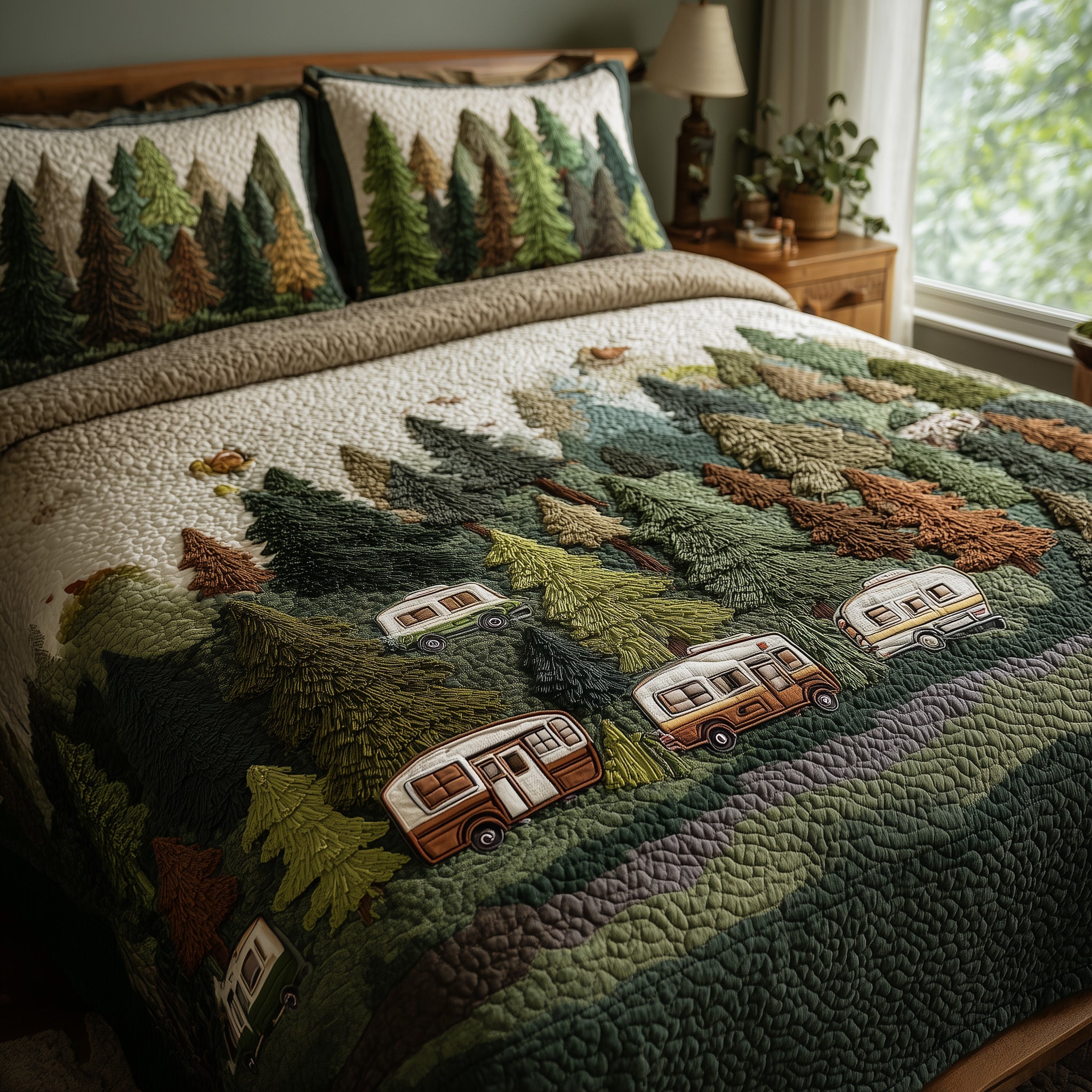 Camp Life Quilted Bedding Set Duvet Cover Bedspread Camping Themed Presents