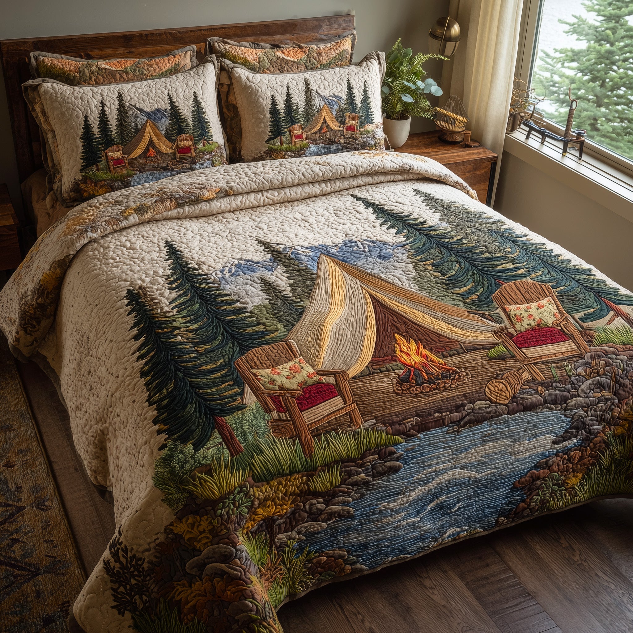 Camp Life Quilted Bedding Set Duvet Cover Bedspread Gifts For People Who Loves Camping