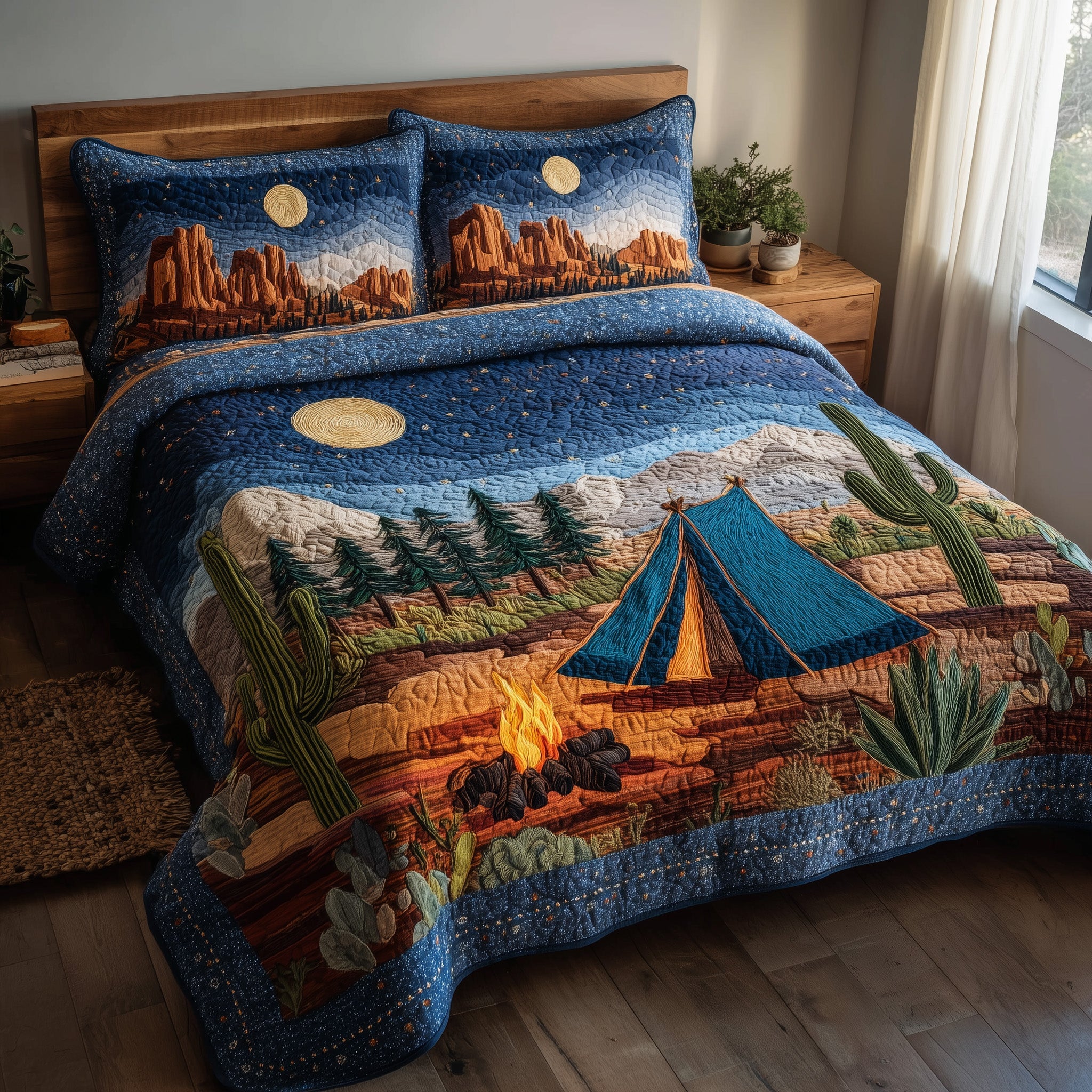 Camp Life Quilted Bedding Set Duvet Cover Bedspread Great Camping Lover Gifts