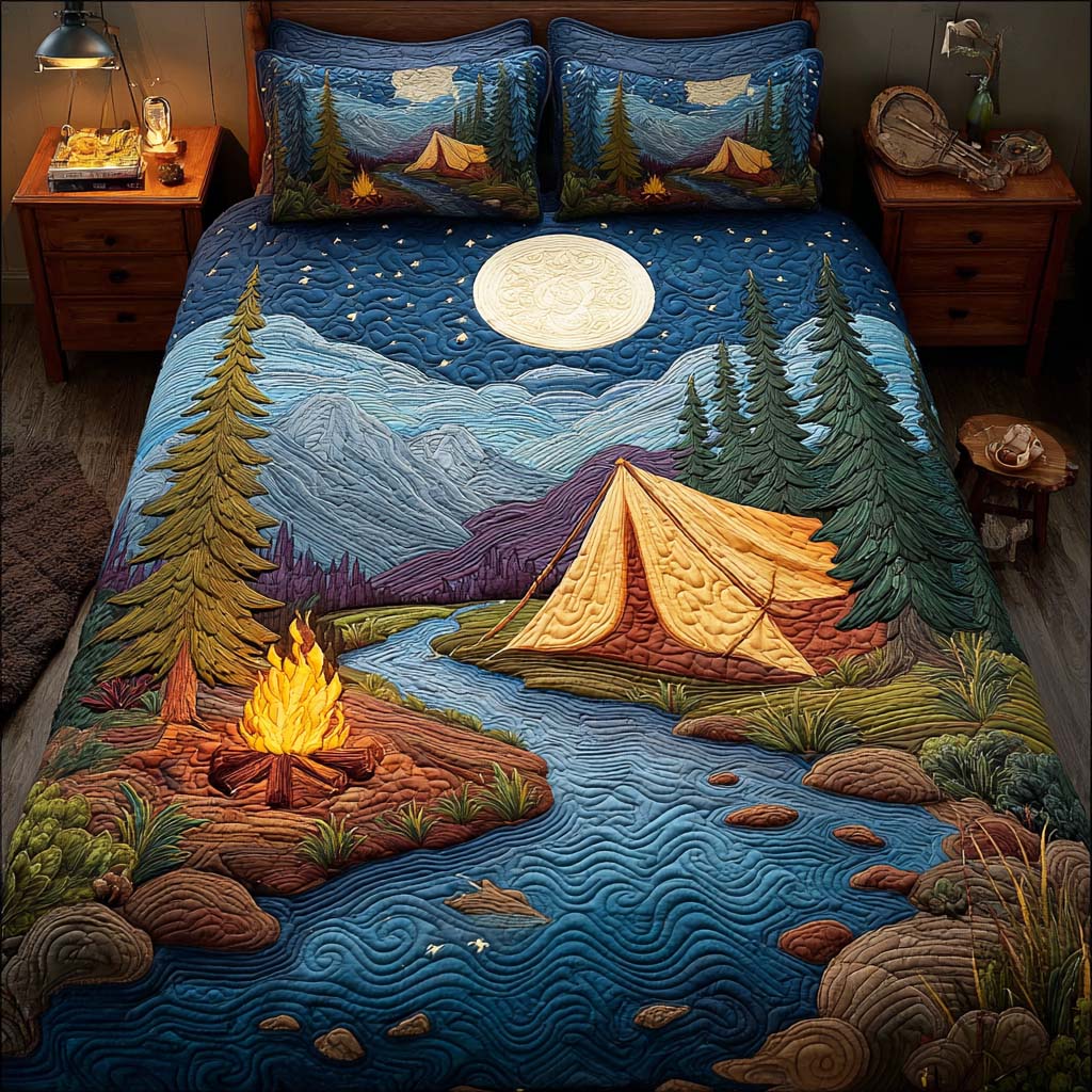Camp Nest Quilted Bedding Set Bedspreads King Outdoor Lover Gift For Children