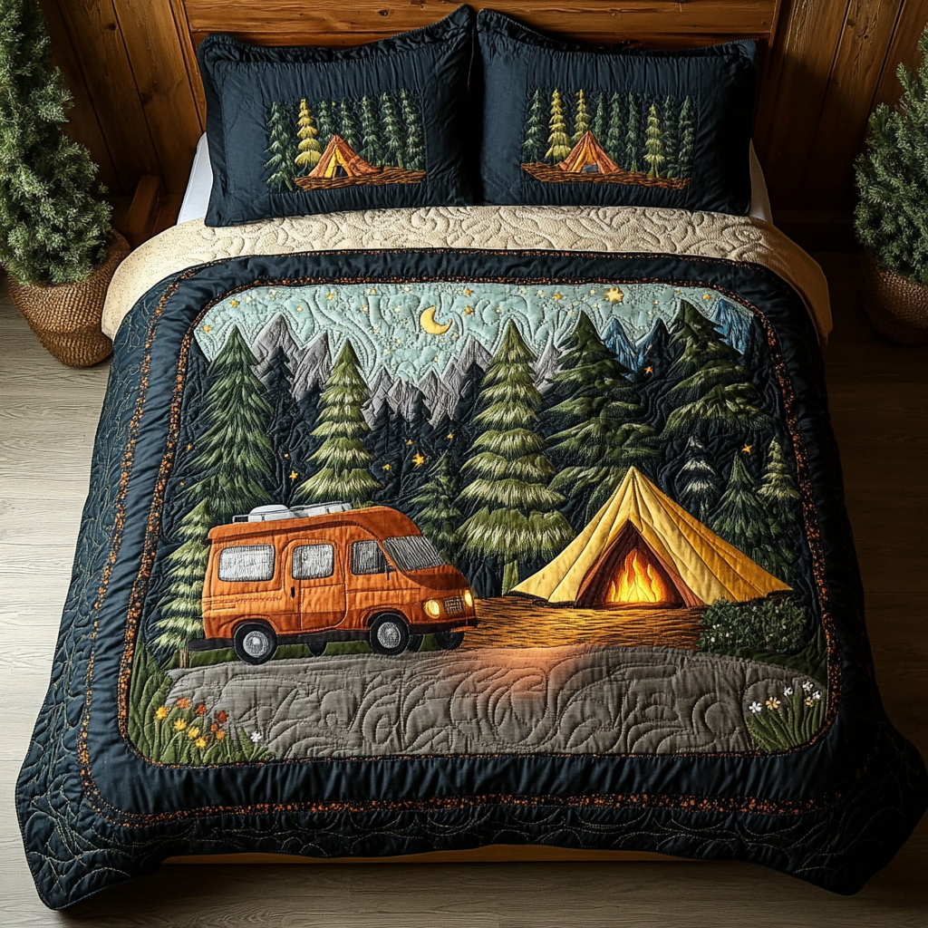 Camp Road Quilted Bedding Set Bedspread Set Awesome Gifts For Camping Lovers