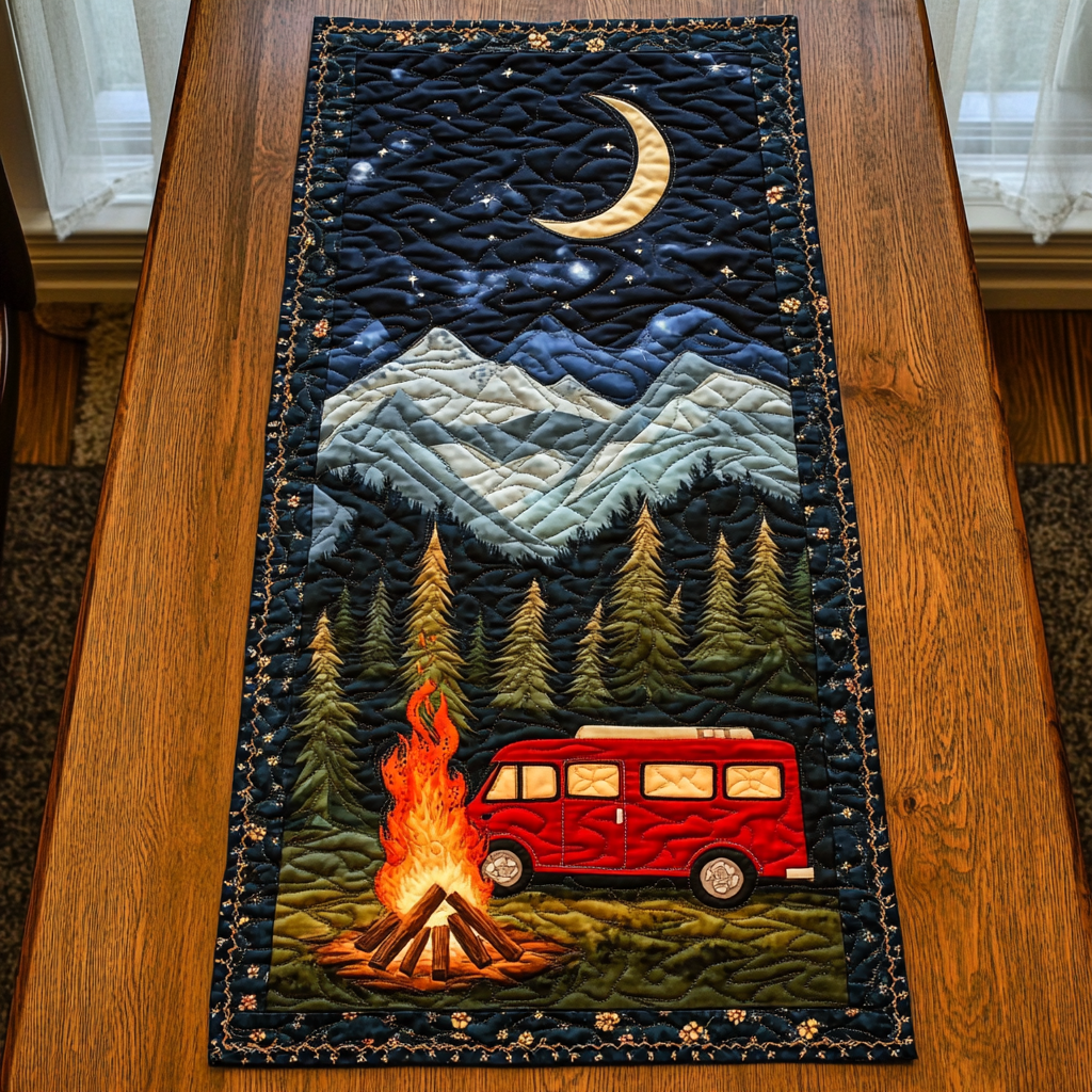 Camp Vibes Quilted Table Runner Kitchen Table Decor Great Presents For Camping Lovers
