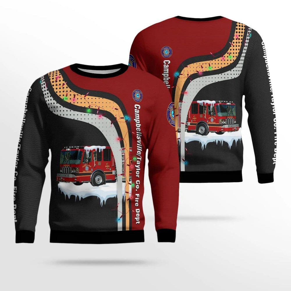 Campbellsville Taylor Co Fire Dept Engine 1 Christmas AOP Ugly Sweater Xmas Unisex Sweater Christmas Gifts For Men Women
