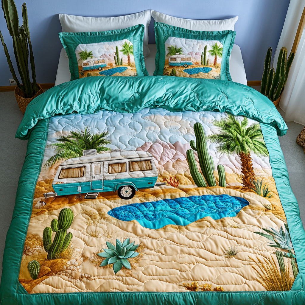 Camper Calm Quilted Bedding Set Best Bed Sheet Set Gifts For Camping Lovers