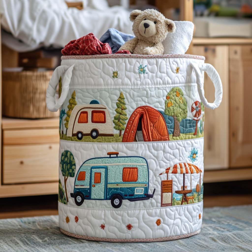 Camper Nights Quilted Laundry Basket Mother's Day Merch Gift