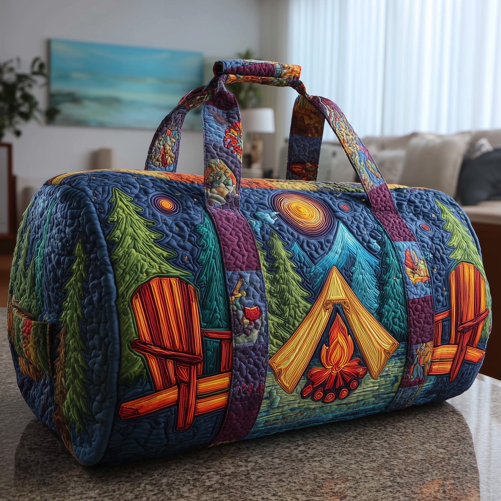 Camper Quilted Duffle Bag Organized Storage Pockets