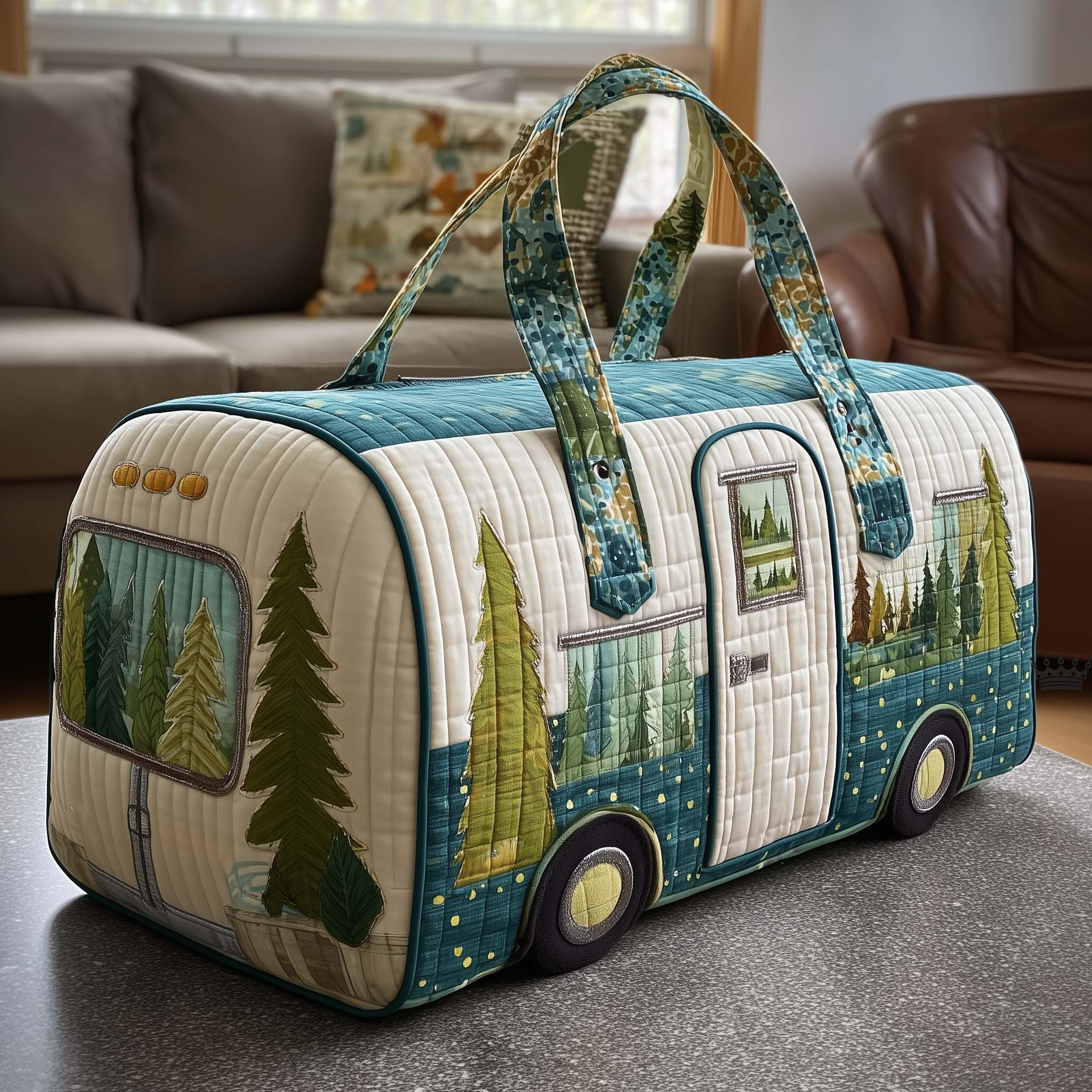 Camper Retreat Forest Quilted Duffle Bag Pine Tree RV Best Camping Travel Gift