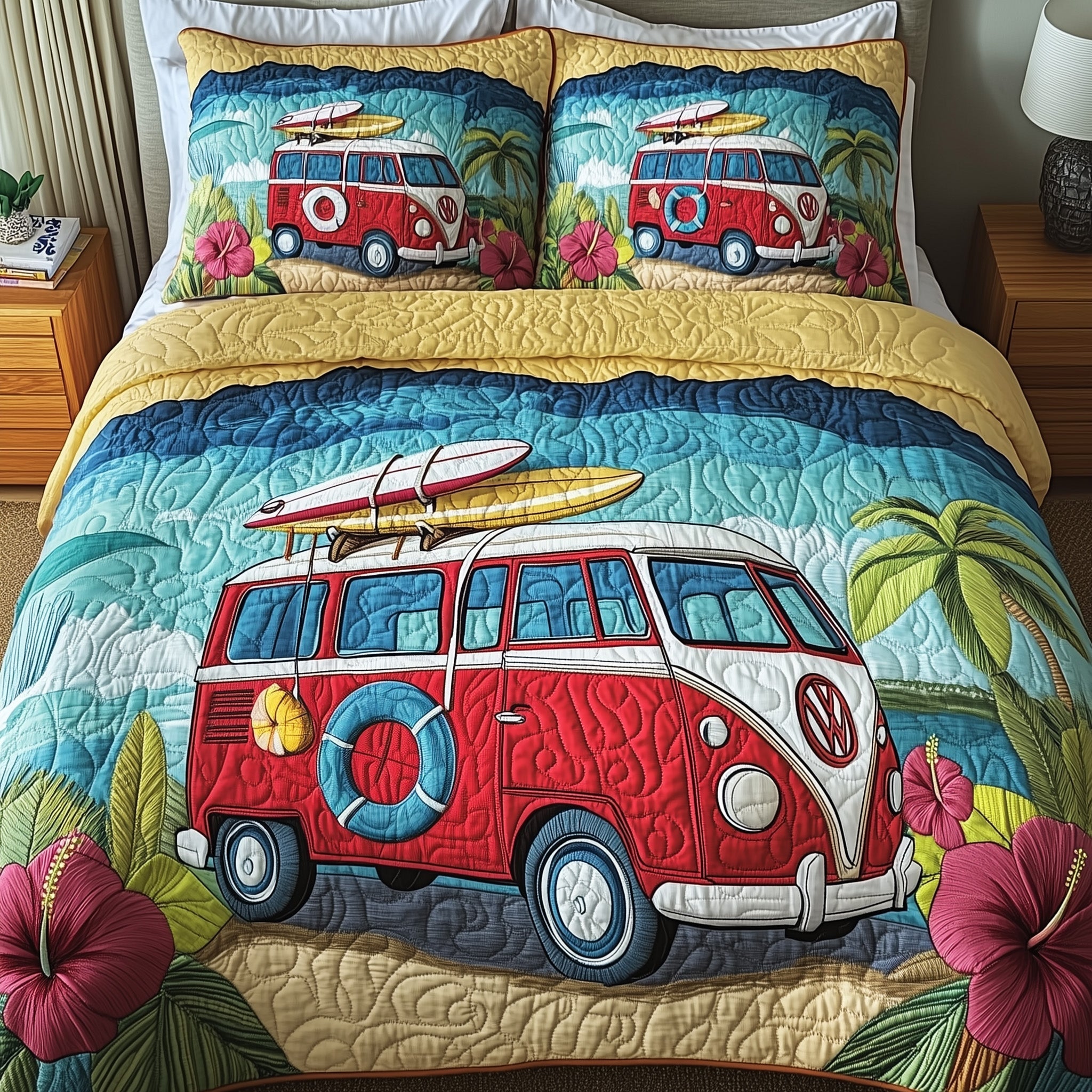 Camper Van Quilted Bedding Set Cozy Bedroom