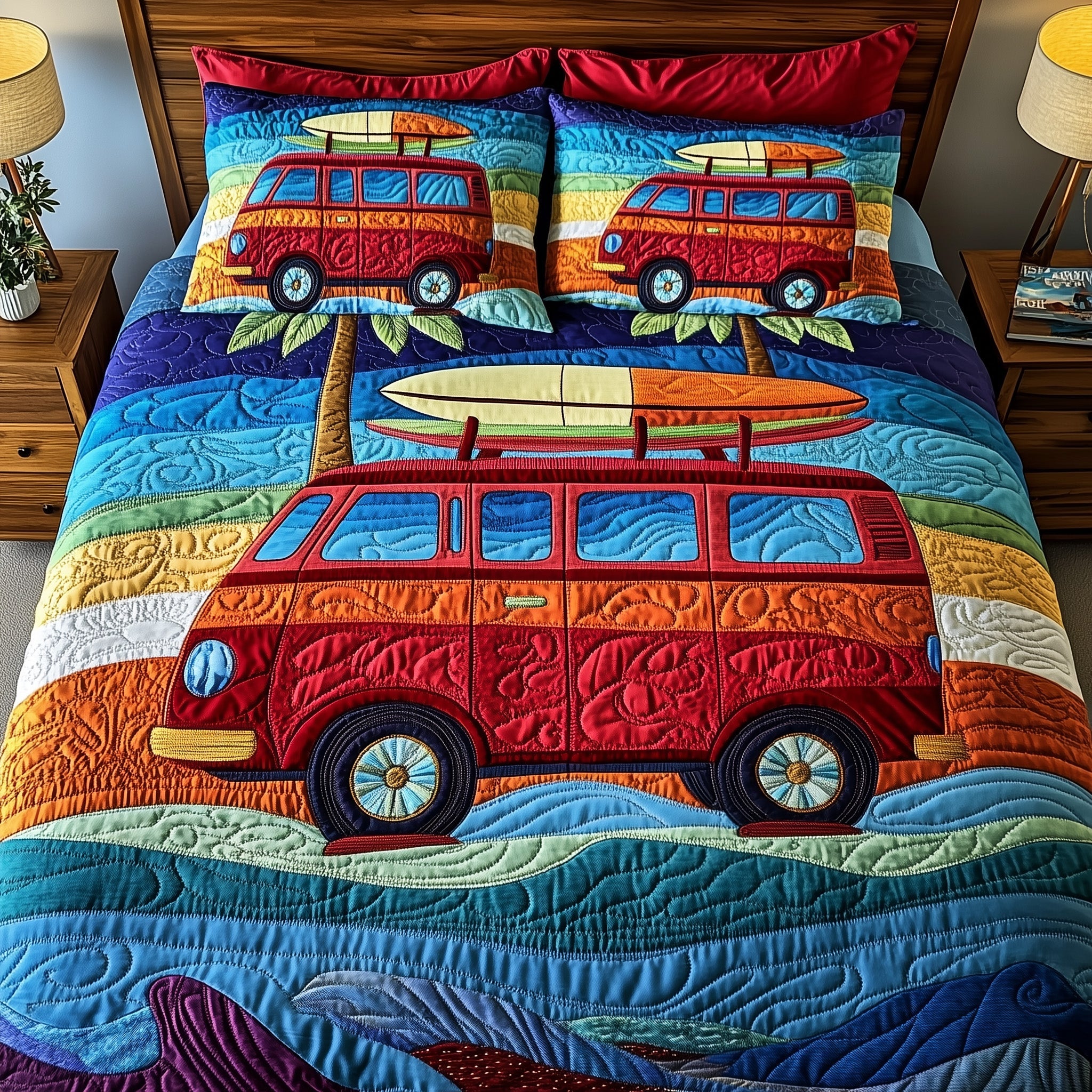 Camper Van Quilted Bedding Set Duvet Cover Bedspread Gifts For Aging Hippies