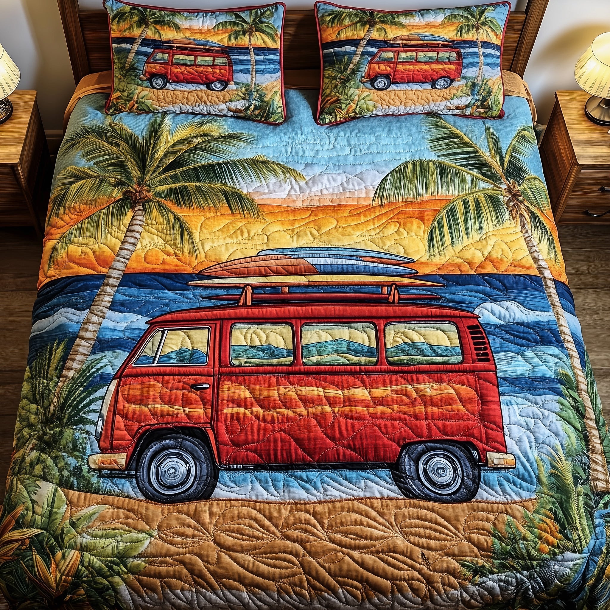 Camper Van Quilted Bedding Set Duvet Cover Bedspread Gifts For Hippie Chicks