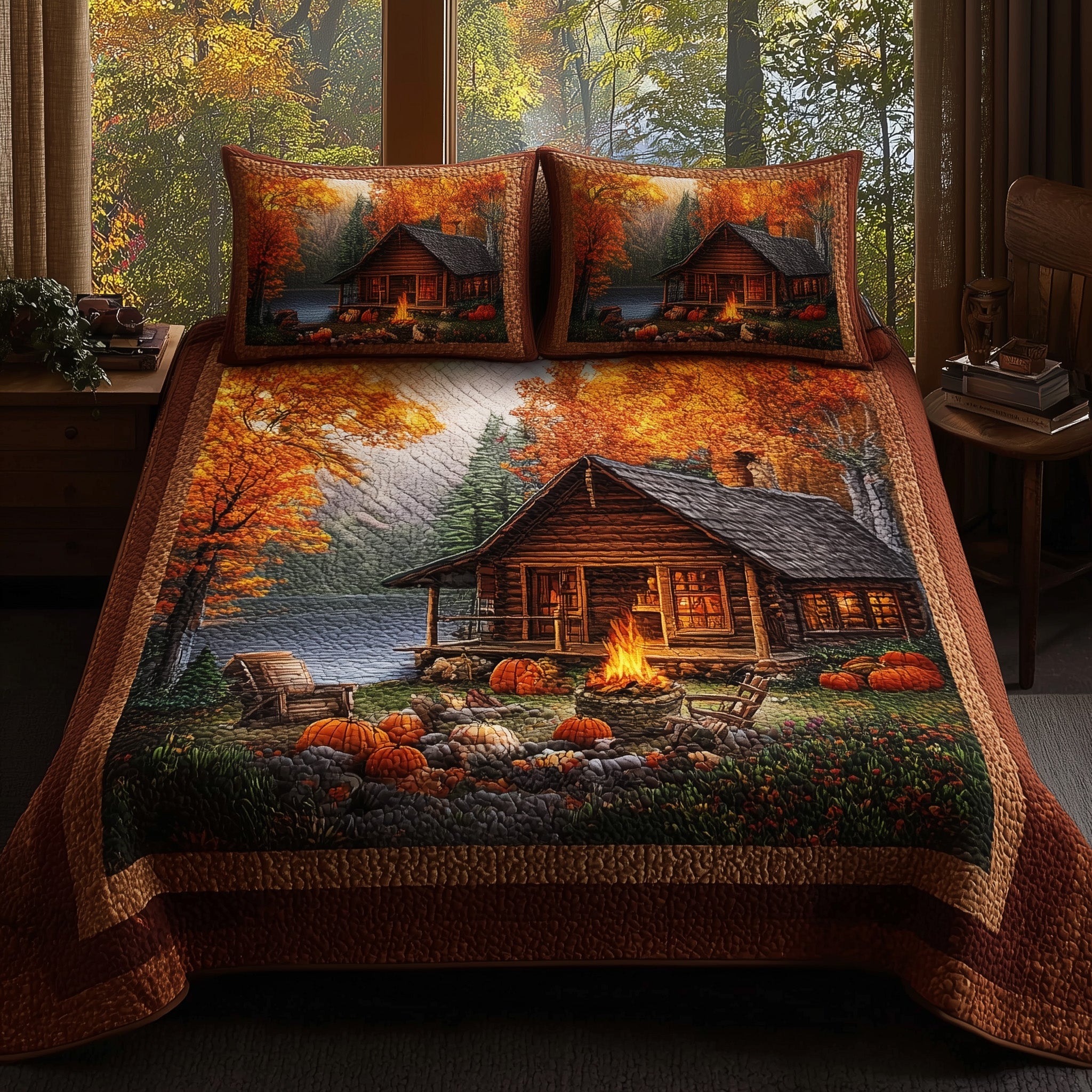 Campfire Autumn Quilted Bedding Set Modern Design