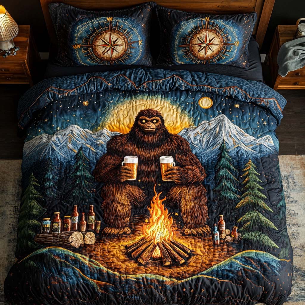 Campfire Cheers Quilted Bedding Set Bedspread Set Best Bigfoot Gifts