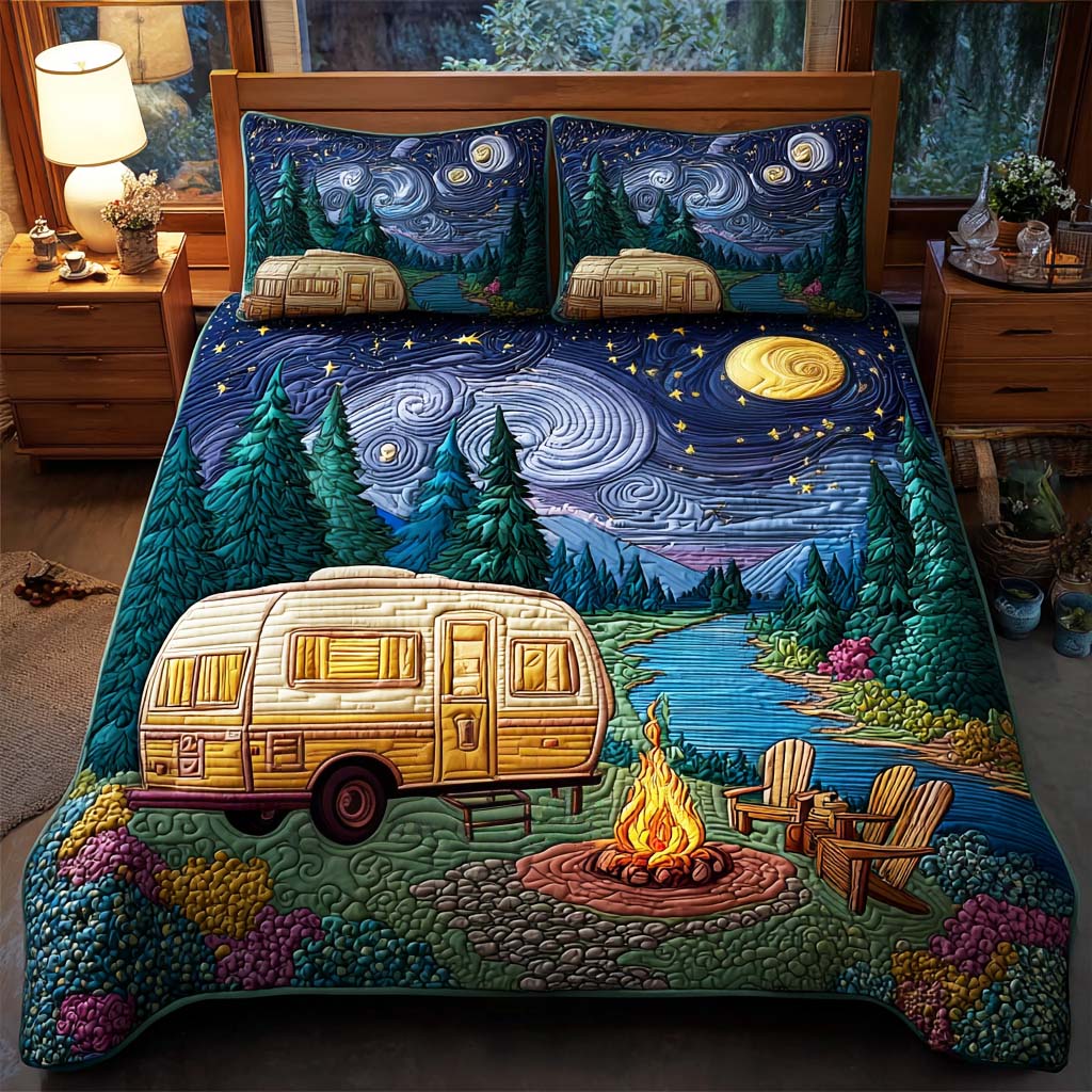 Campfire Comfort Quilted Bedding Set Twin Duvet Covers Nature Themed Gift For Parents