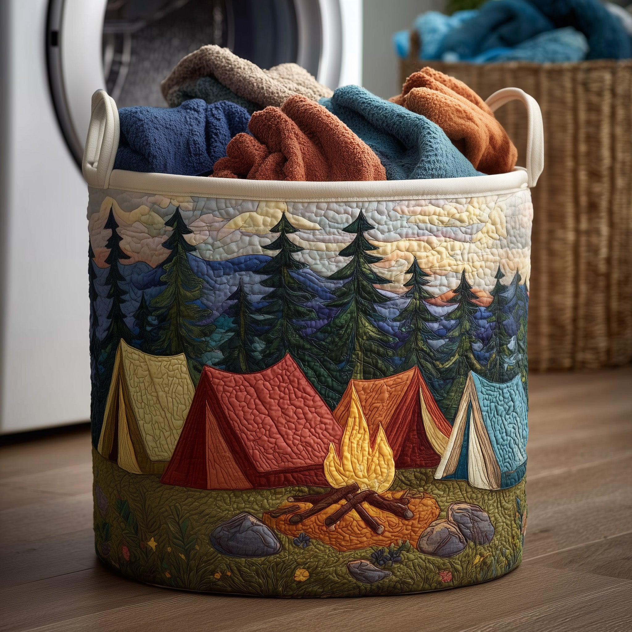 Campfire Dream Quilted Laundry Basket Camping Themed Birthday Gifts