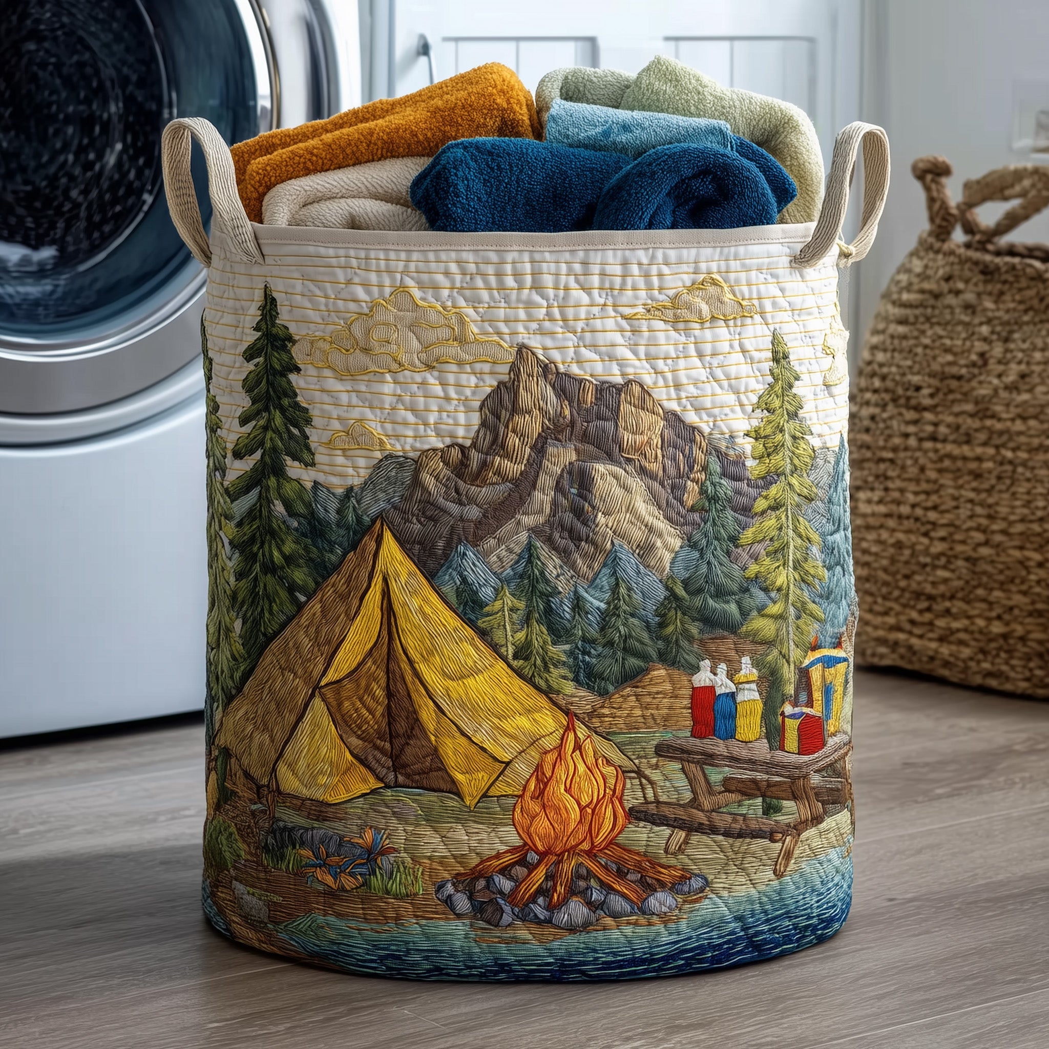 Campfire Dream Quilted Laundry Basket Camping Themed Gifts For Adults