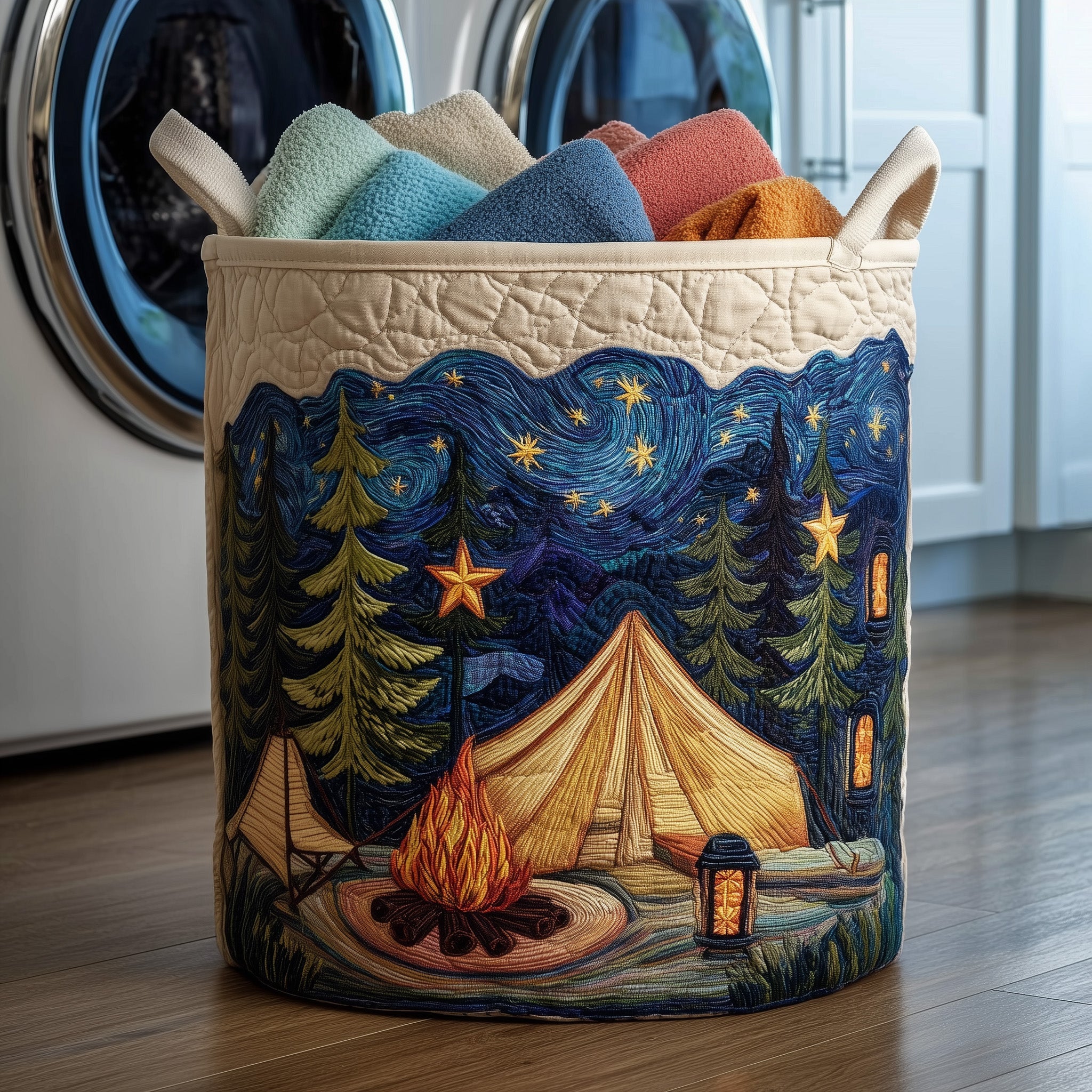 Campfire Dream Quilted Laundry Basket Great Camping Lover Gifts