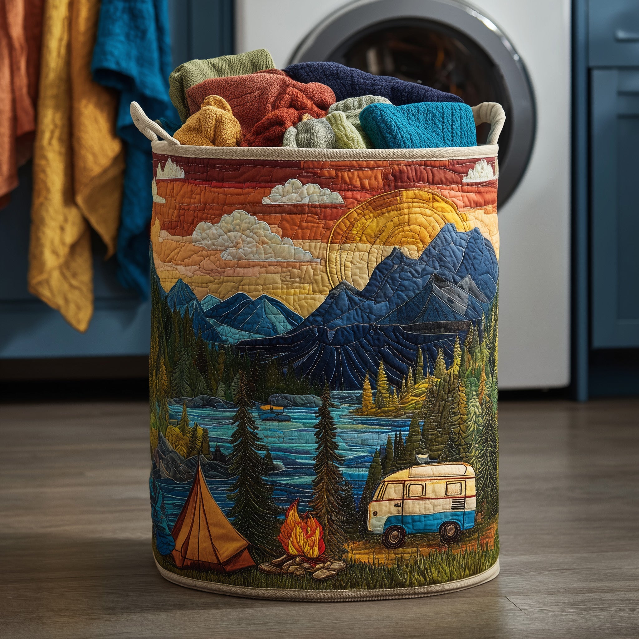Campfire Dream Quilted Laundry Basket Novelty Camping Gifts For Him