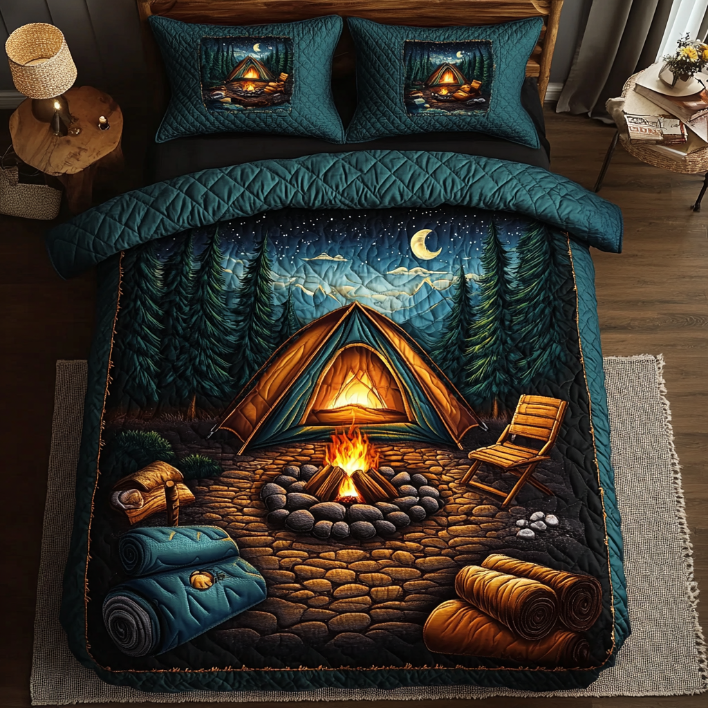 Campfire Dreams Quilted Bedding Set Bed Decor Gifts For Camper Owners