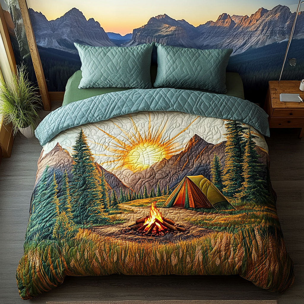 Campfire Dreams Quilted Bedding Set Best Bed Sheet Set Gifts For Camping Lovers