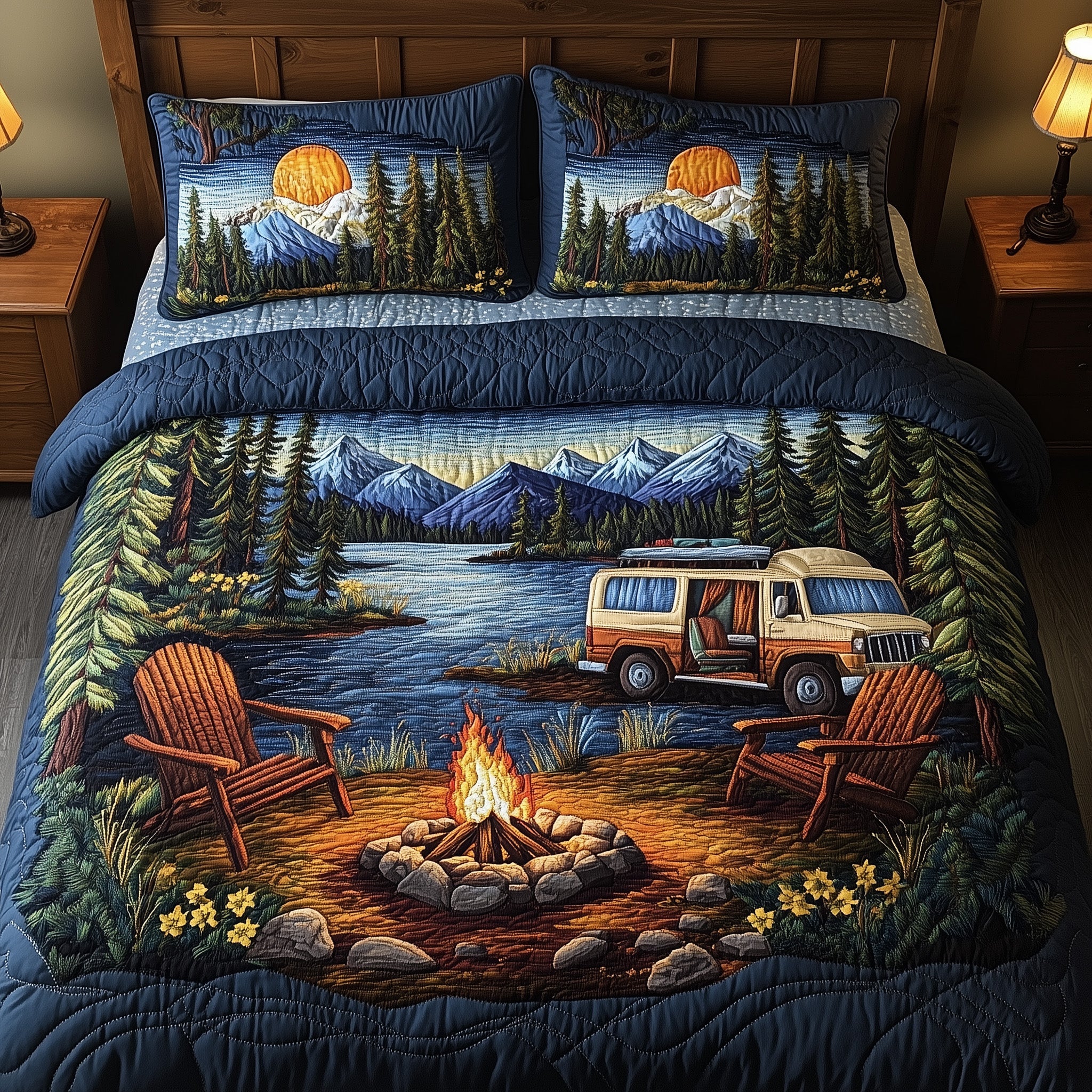 Campfire Dreams Quilted Bedding Set Duvet Cover Bed Sheet Camping Themed Gifts