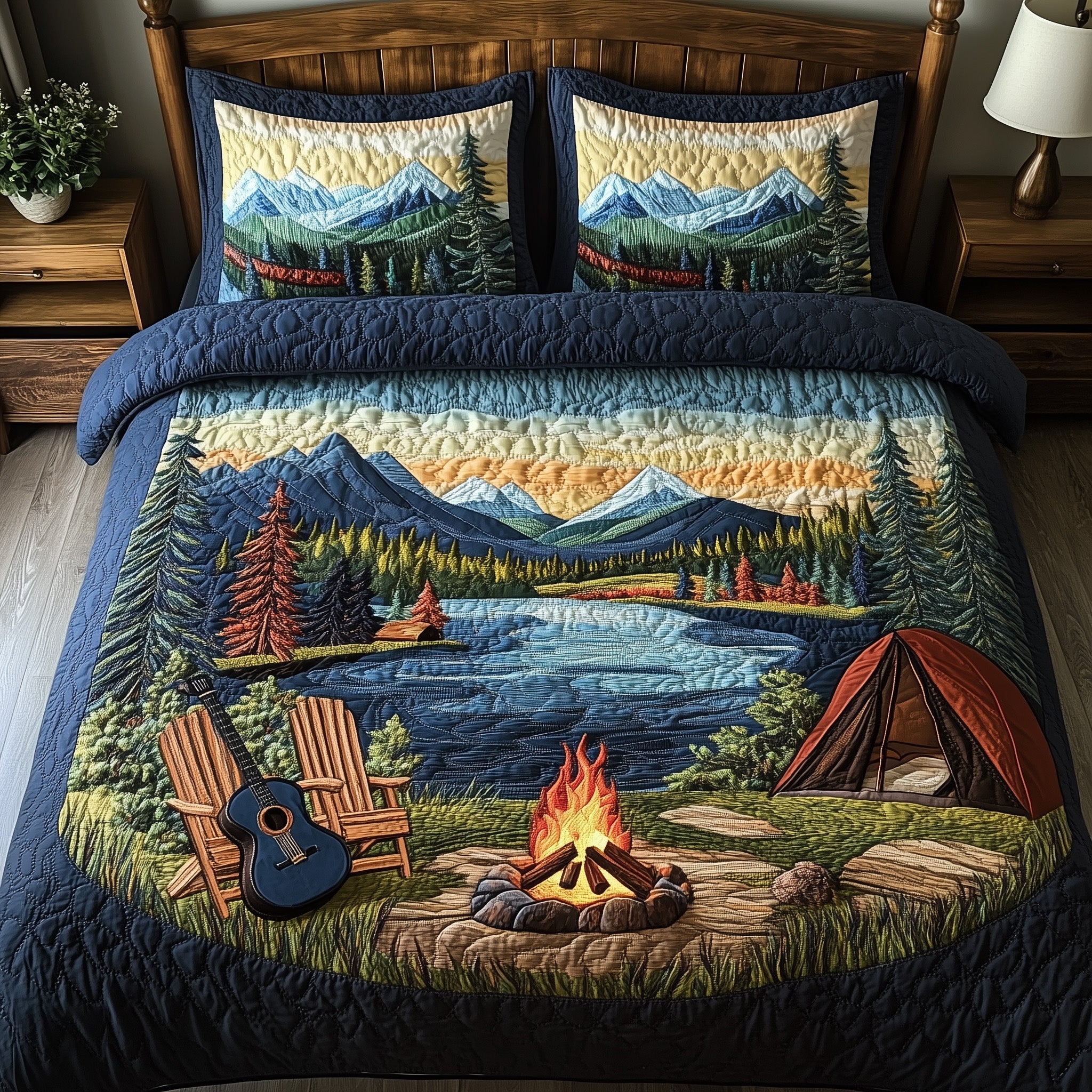 Campfire Dreams Quilted Bedding Set Duvet Cover Bed Sheet Gift For Camper Owners