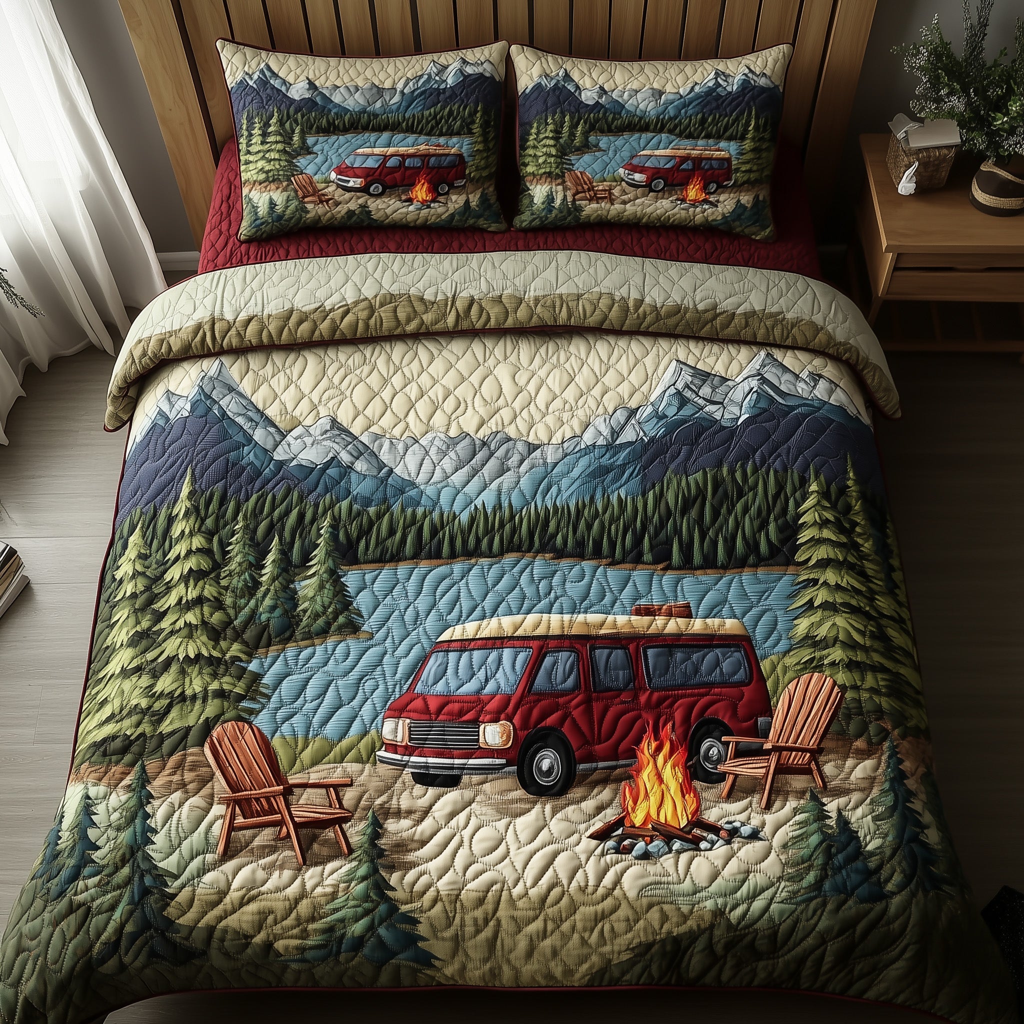 Campfire Dreams Quilted Bedding Set Duvet Cover Bed Sheet Gift Ideas For Hikers And Campers