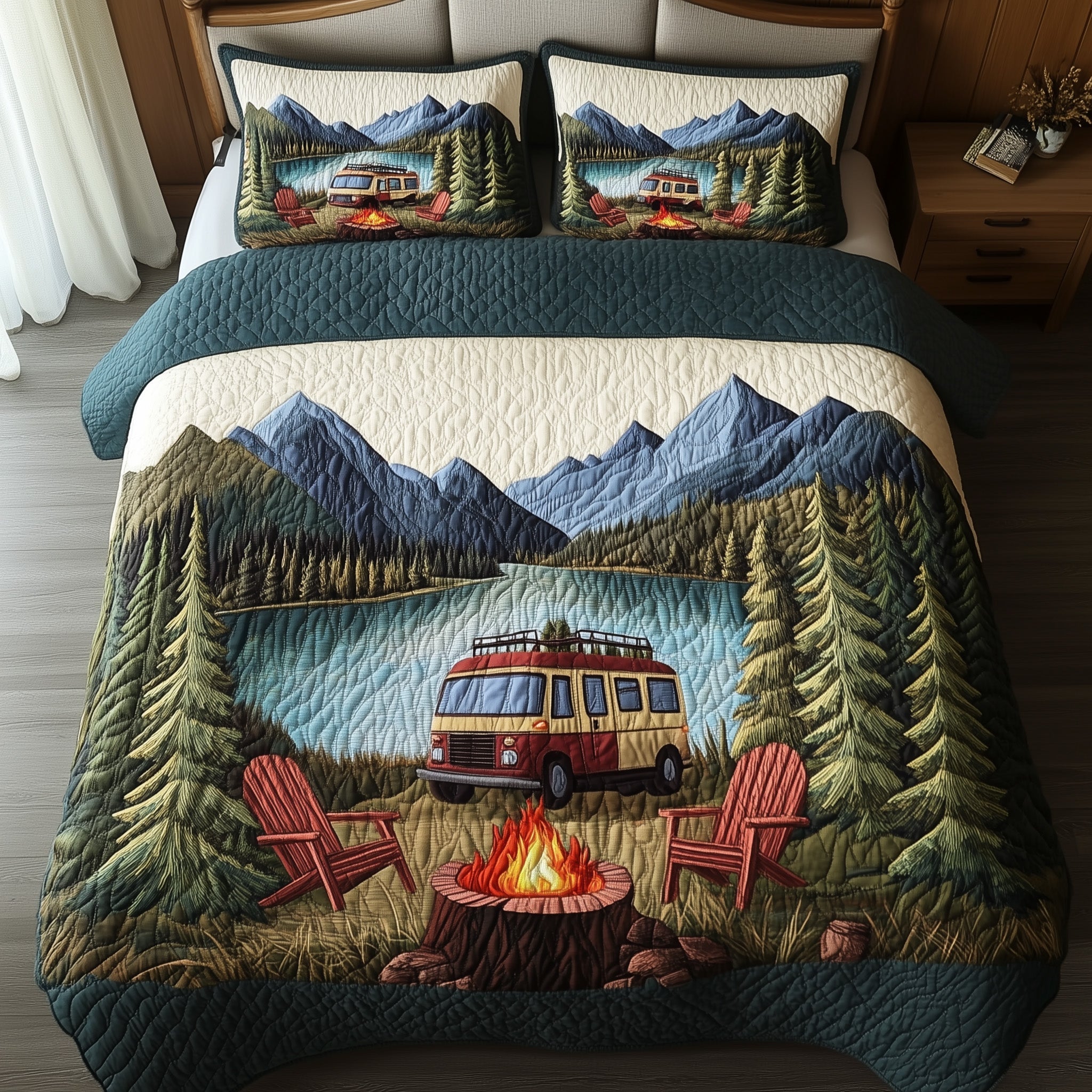 Campfire Dreams Quilted Bedding Set Duvet Cover Bed Sheet Gifts For People Who Like Camping