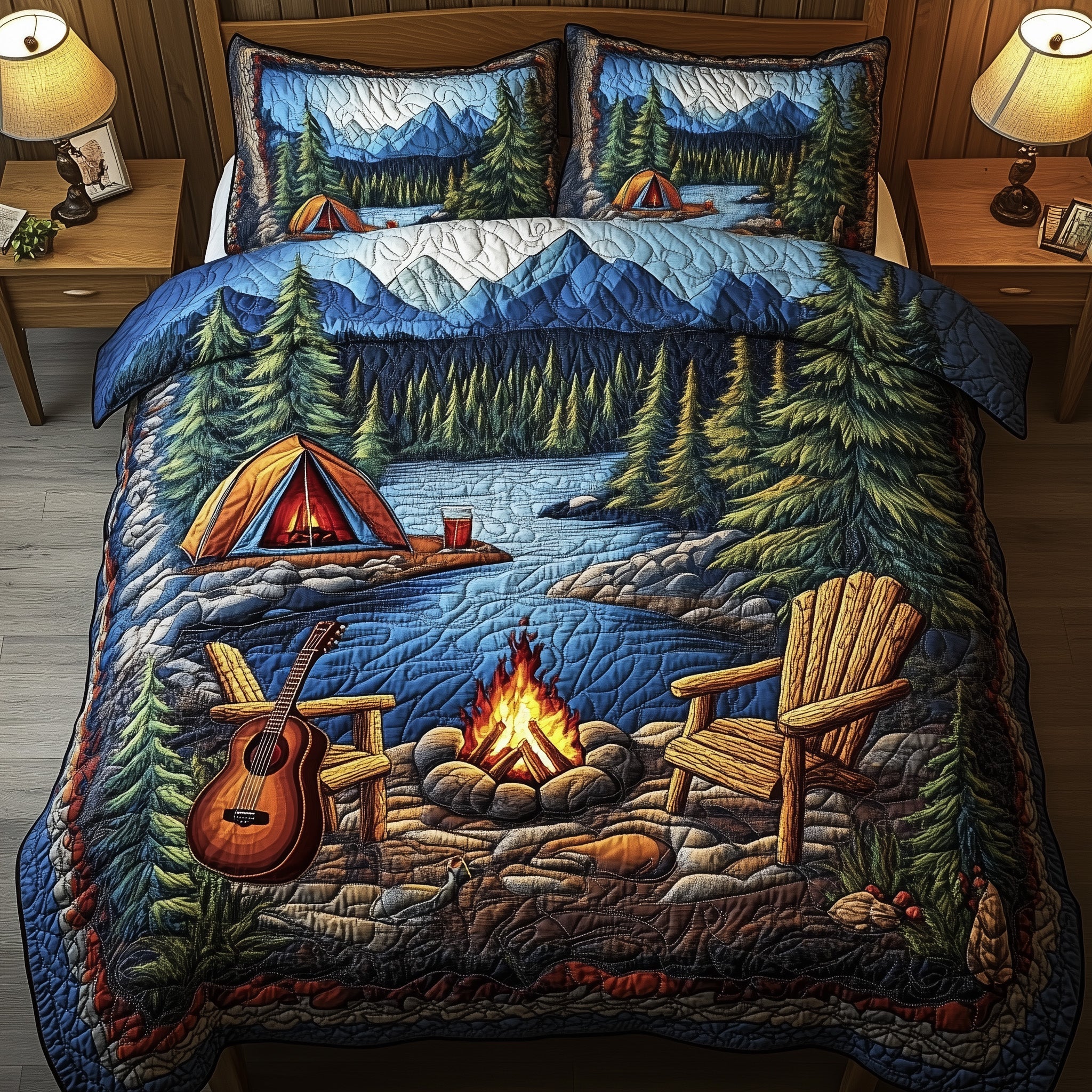 Campfire Dreams Quilted Bedding Set Duvet Cover Bed Sheet Gifts For People With Campers