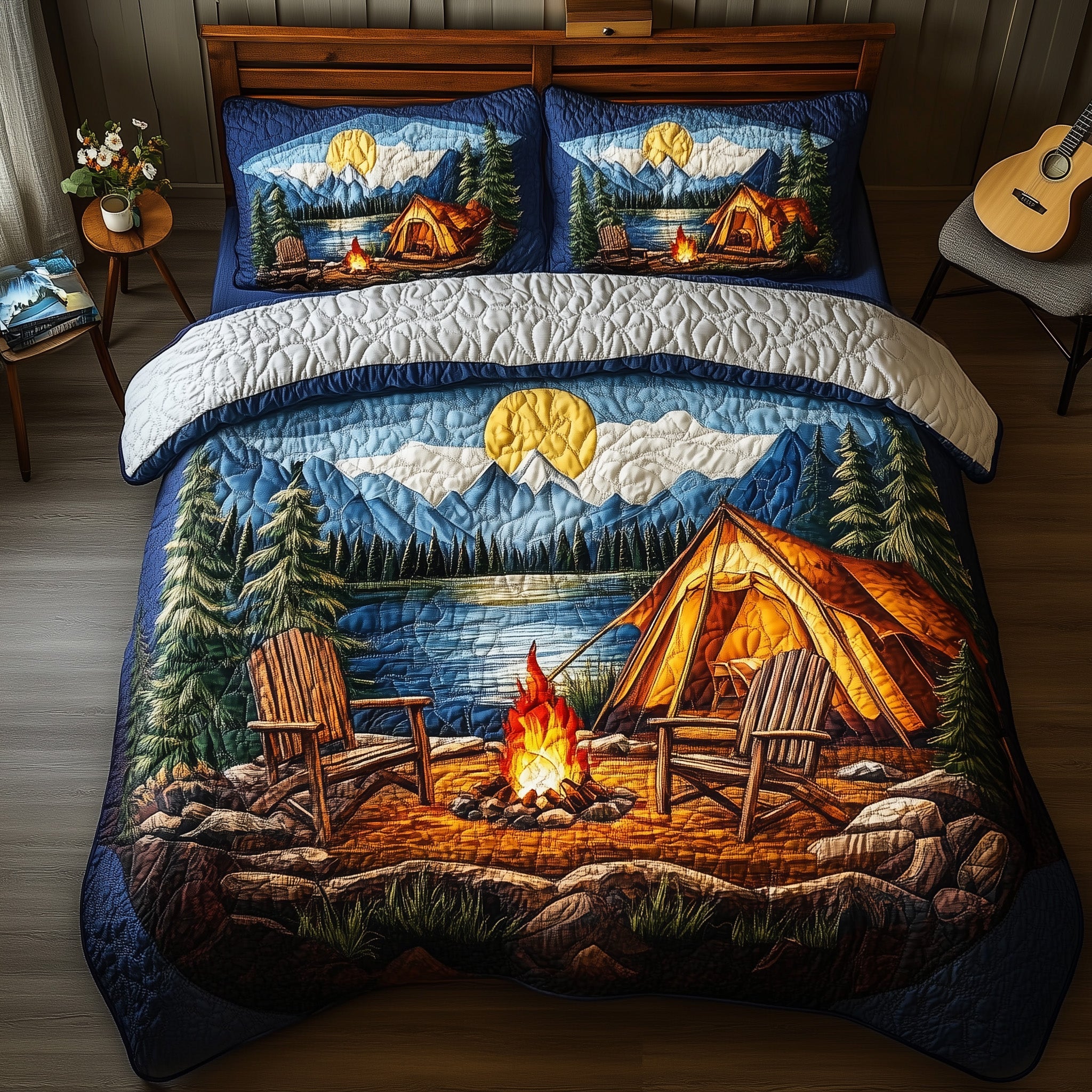 Campfire Dreams Quilted Bedding Set Duvet Cover Bed Sheet Great Camping Gifts