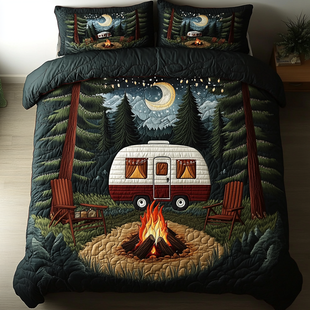 Campfire Nights Quilted Bedding Set Bedroom Decor Great Camping Lover Gifts