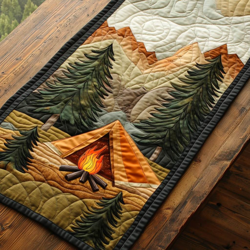 Campfire Nights Quilted Table Runner Dining Table Decor Ideas Unique Camping Gifts
