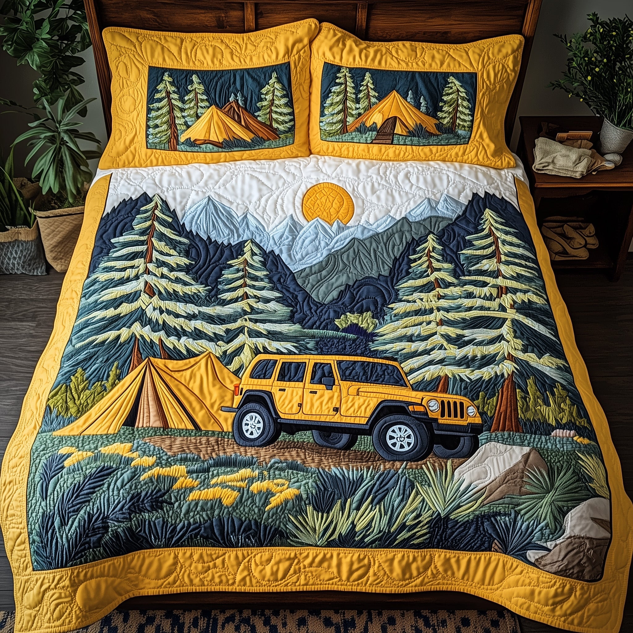 Campfire Offroad Escape Quilted Bedding Set Duvet Cover Merchandise Christmas Cool Jeep Gifts