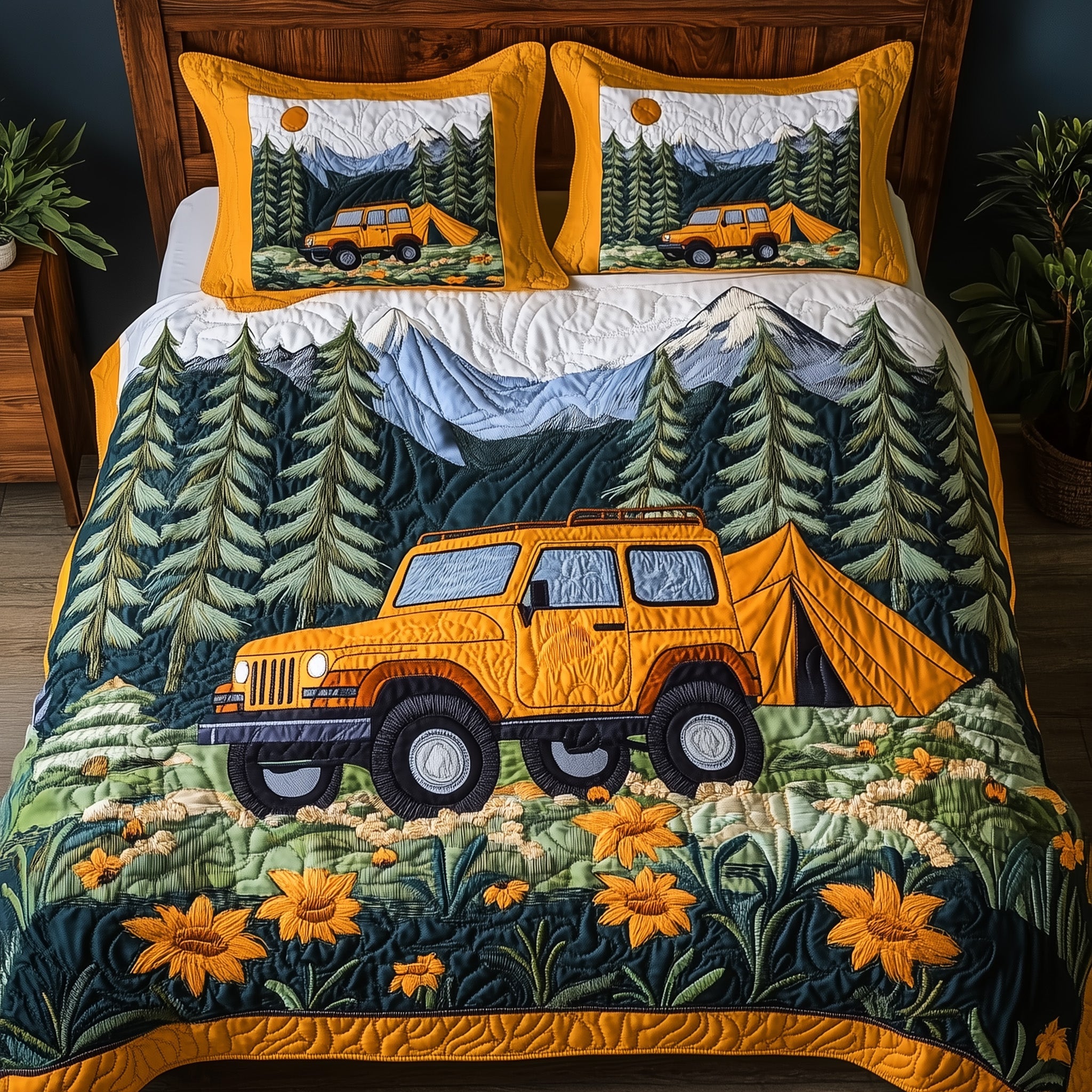 Campfire Offroad Escape Quilted Bedding Set Duvet Cover Merchandise Christmas Jeep Gifts For Him