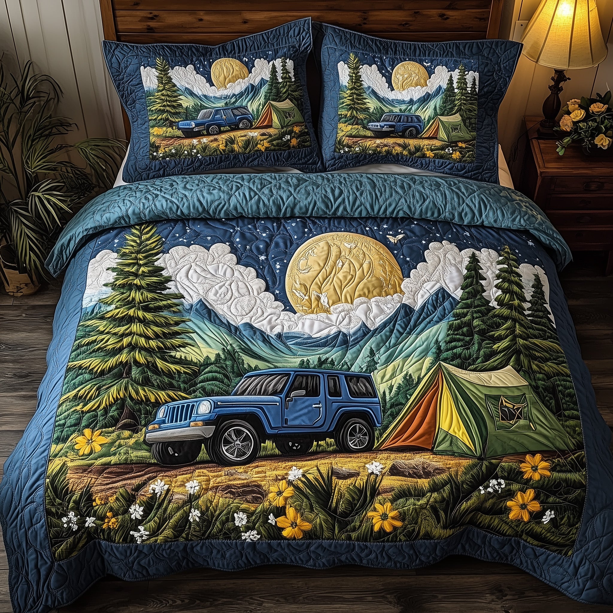 Campfire Offroad Escape Quilted Bedding Set Duvet Cover Merchandise Jeep Gifts For Dad Christmas