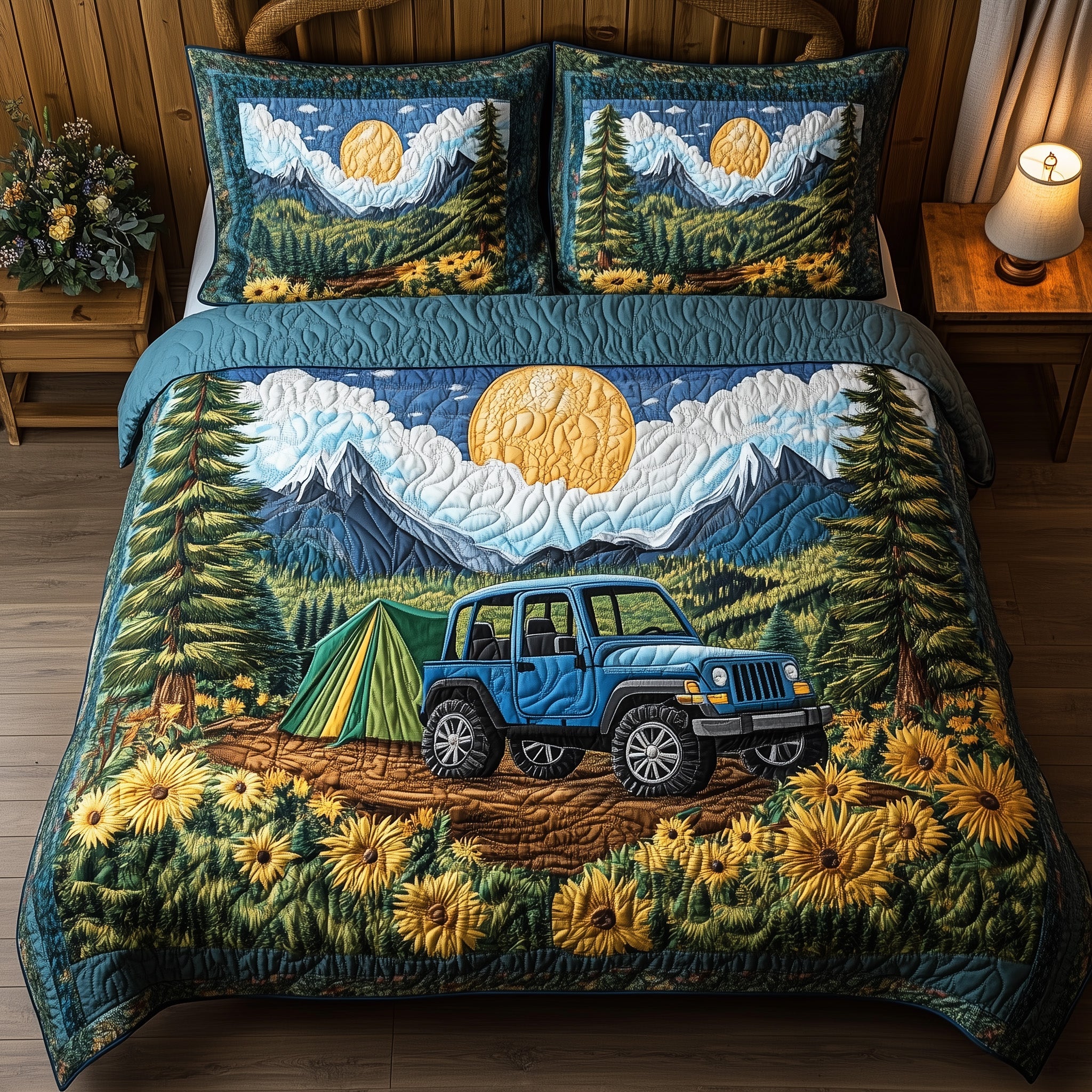 Campfire Offroad Escape Quilted Bedding Set Duvet Cover Merchandise Jeep Gifts For Women