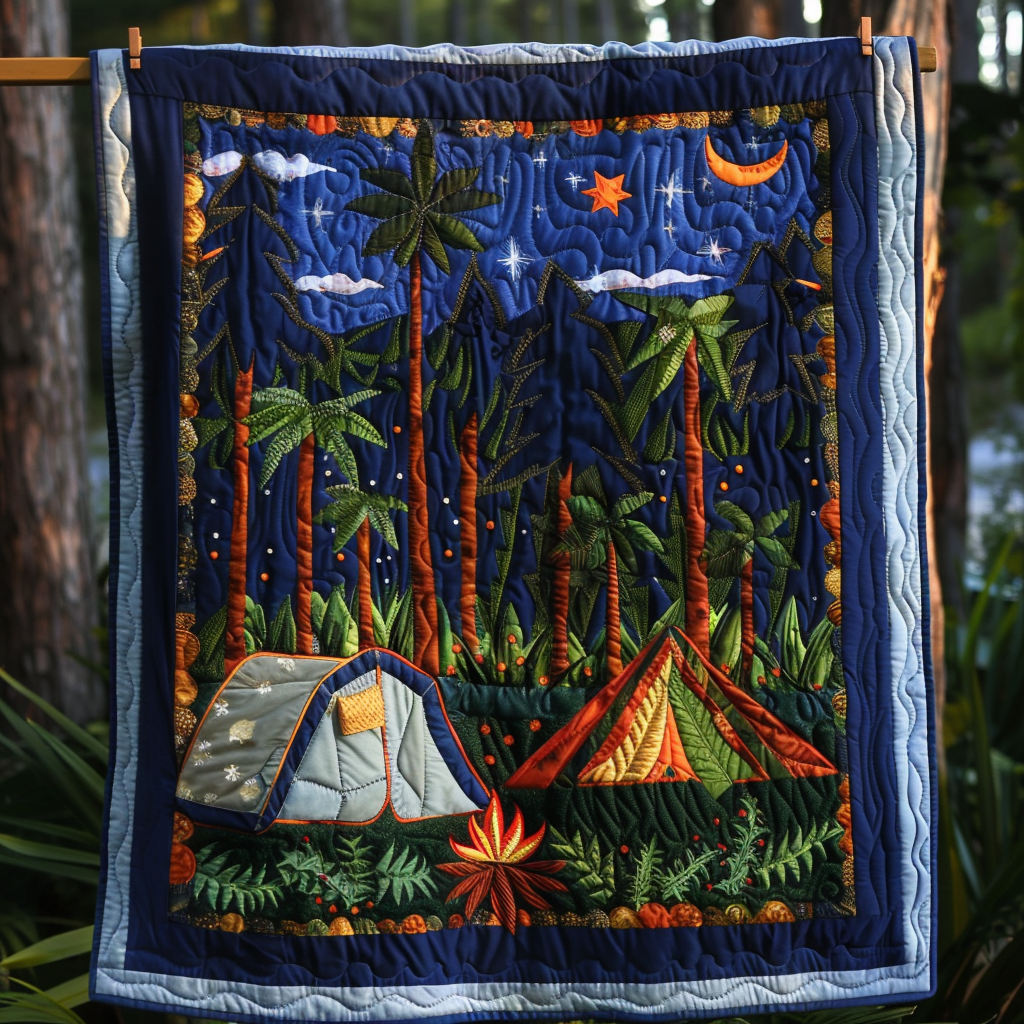 Campfire Under Stars Quilted Blanket Gifts For Camping Lovers